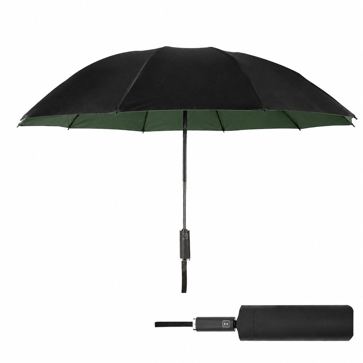 Inverted Auto Open Folding Umbrella — Black/Dark Green