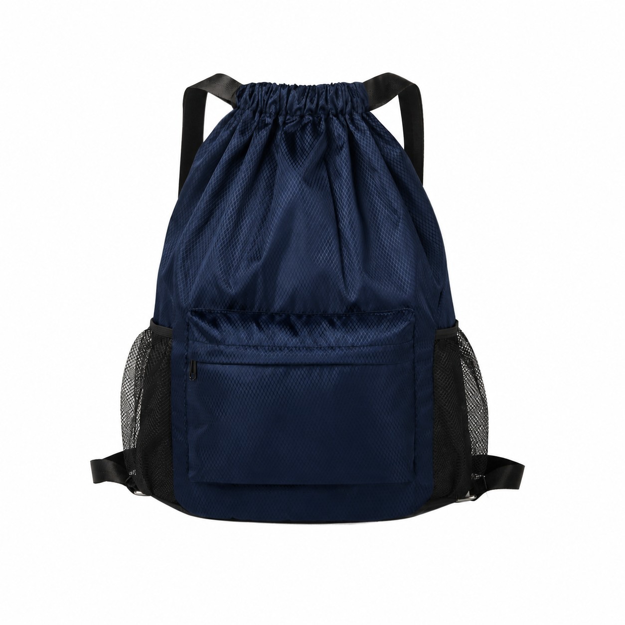 Zippered Storage Drawstring Bag — Navy Blue