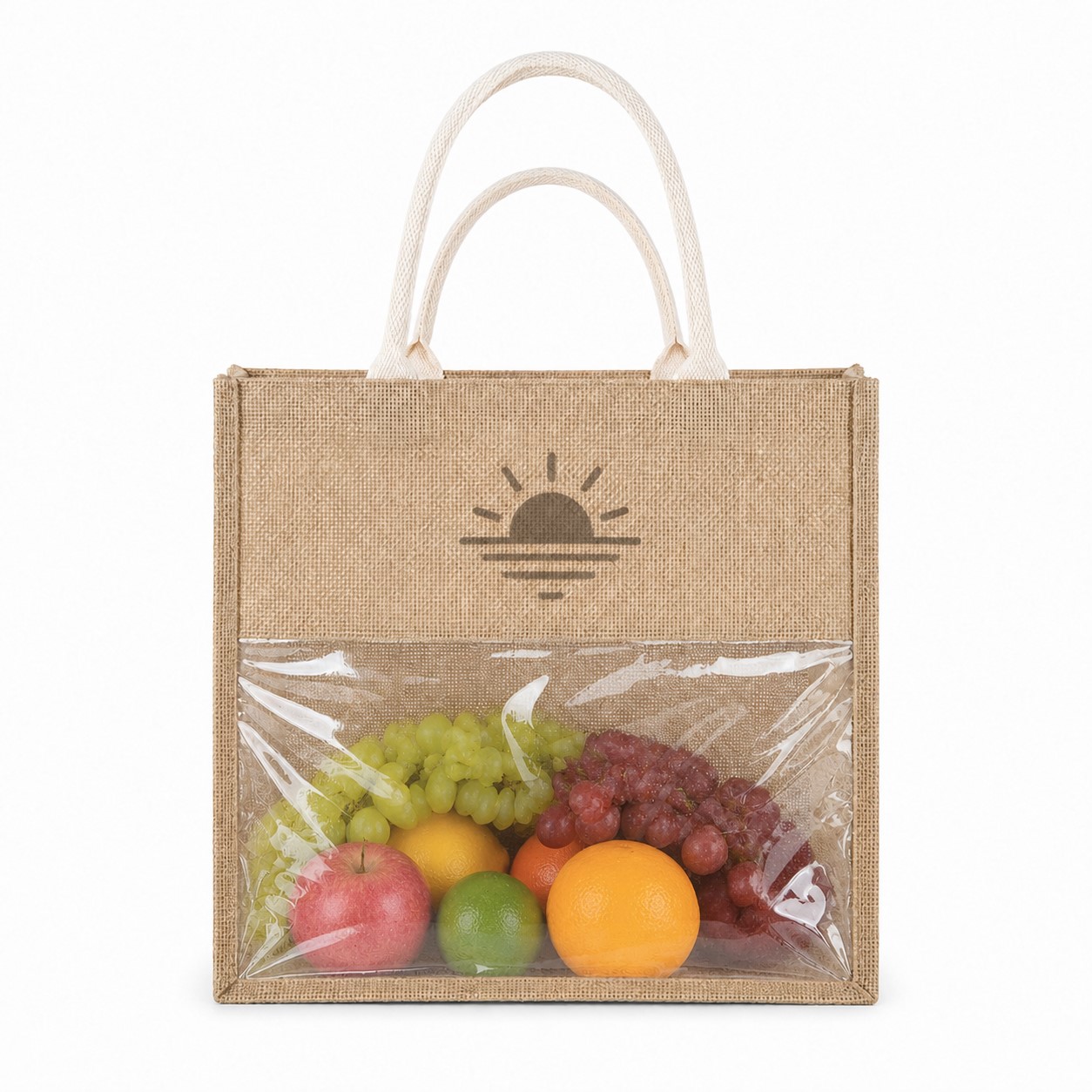 Jute Grocery Tote With Clear PVC Window