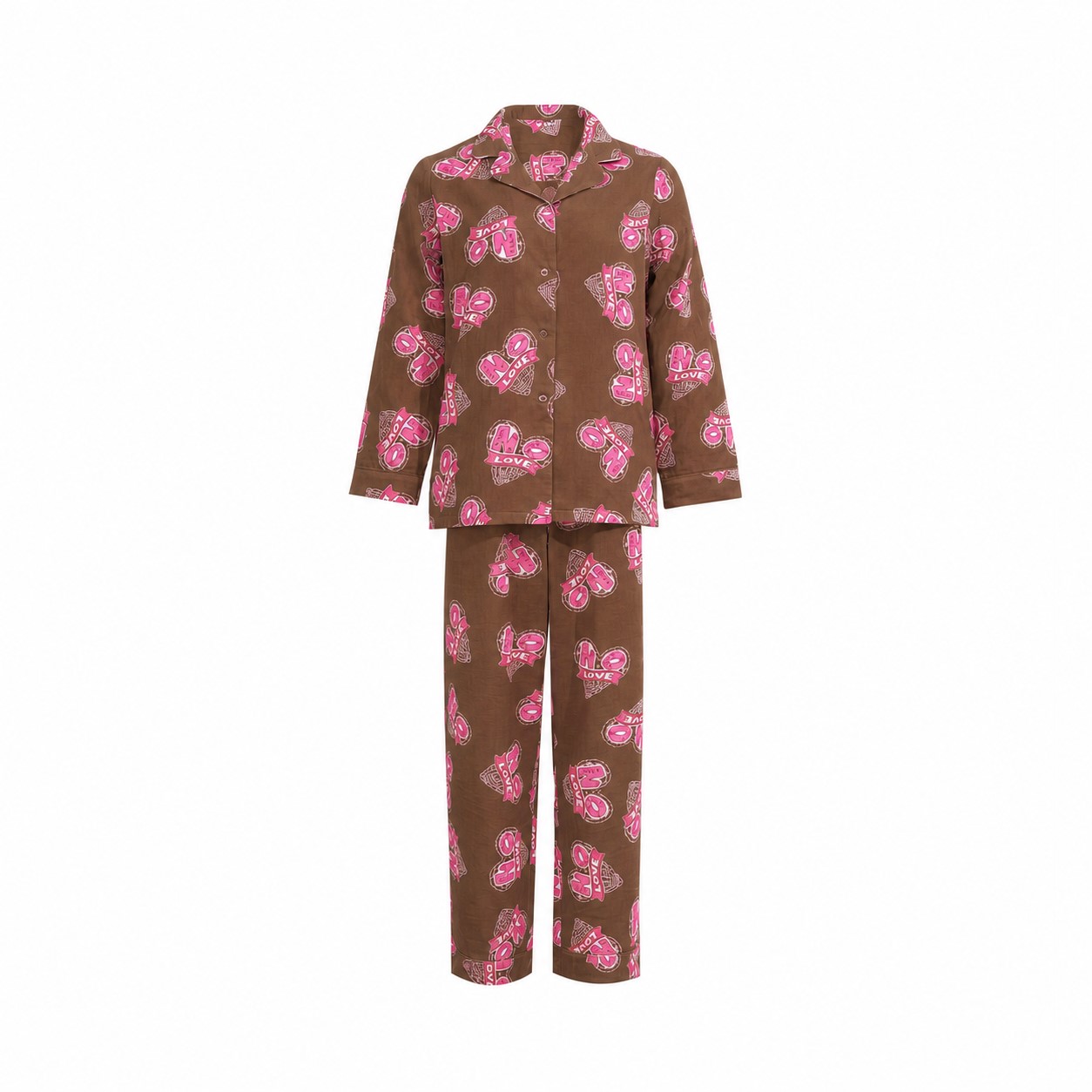 Unisex Cotton Long-Sleeve Pajama Set — Brown