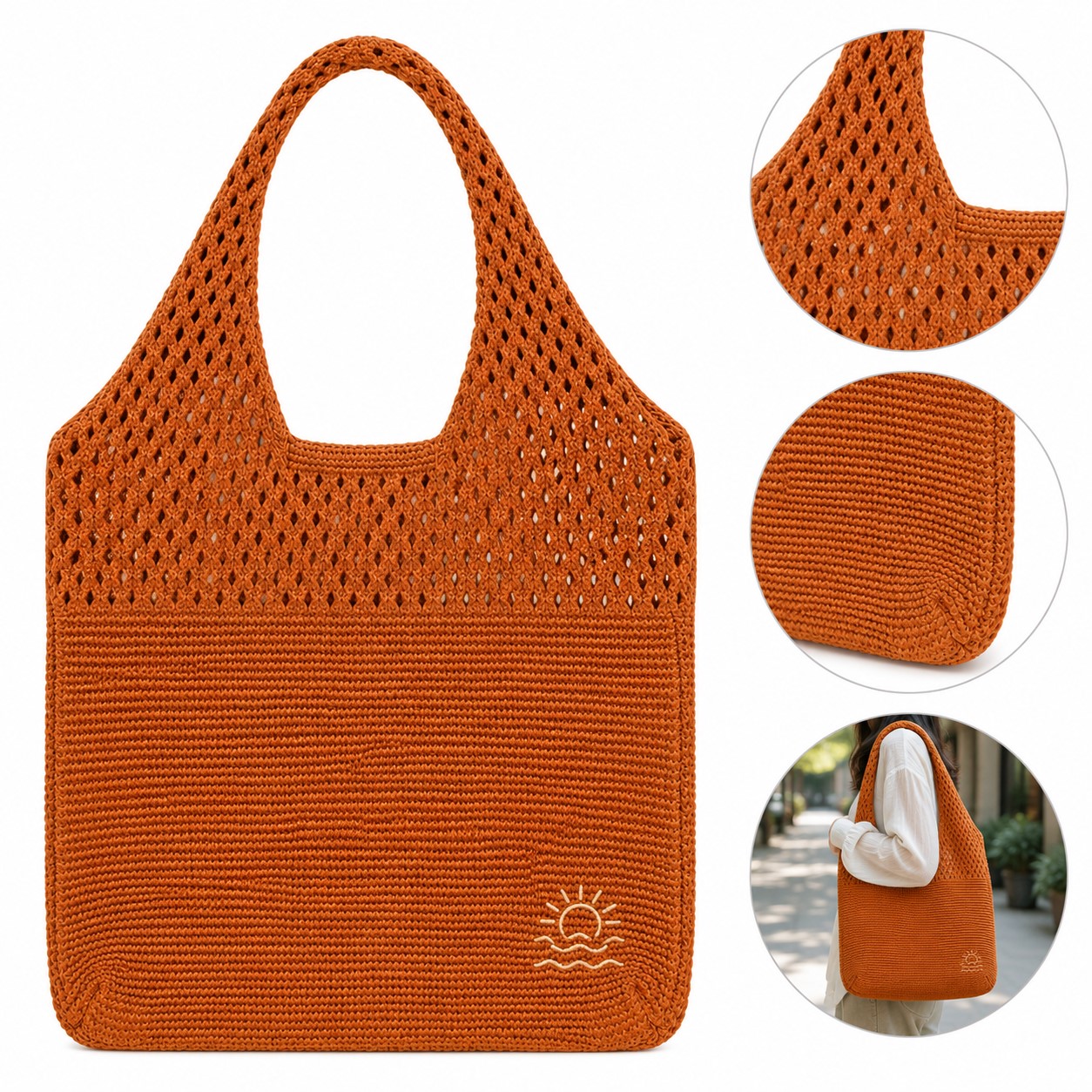 Openwork Woven Polyester Shoulder Tote — view 1