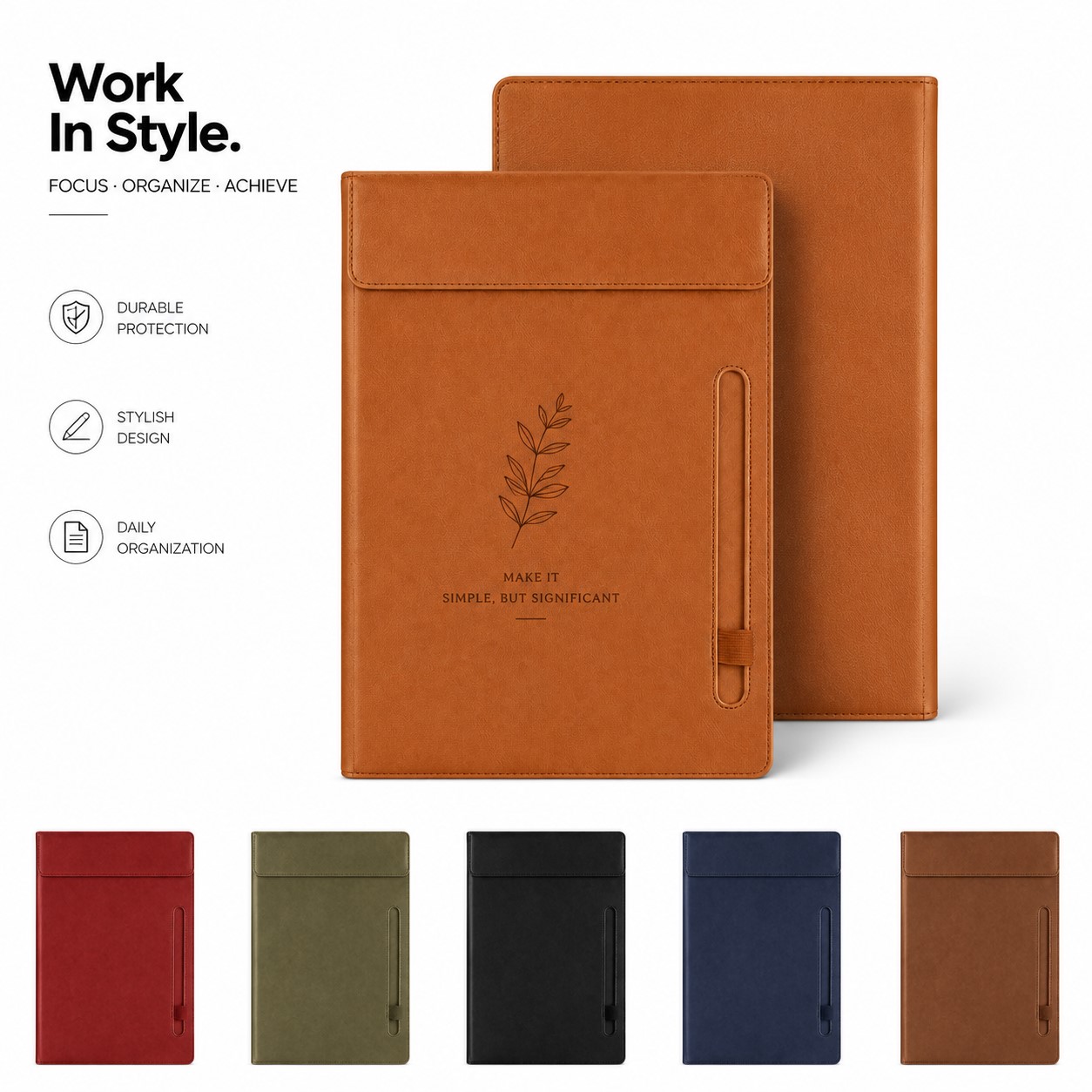Leather Writing Instrument Clipboard With Magnetic Closure