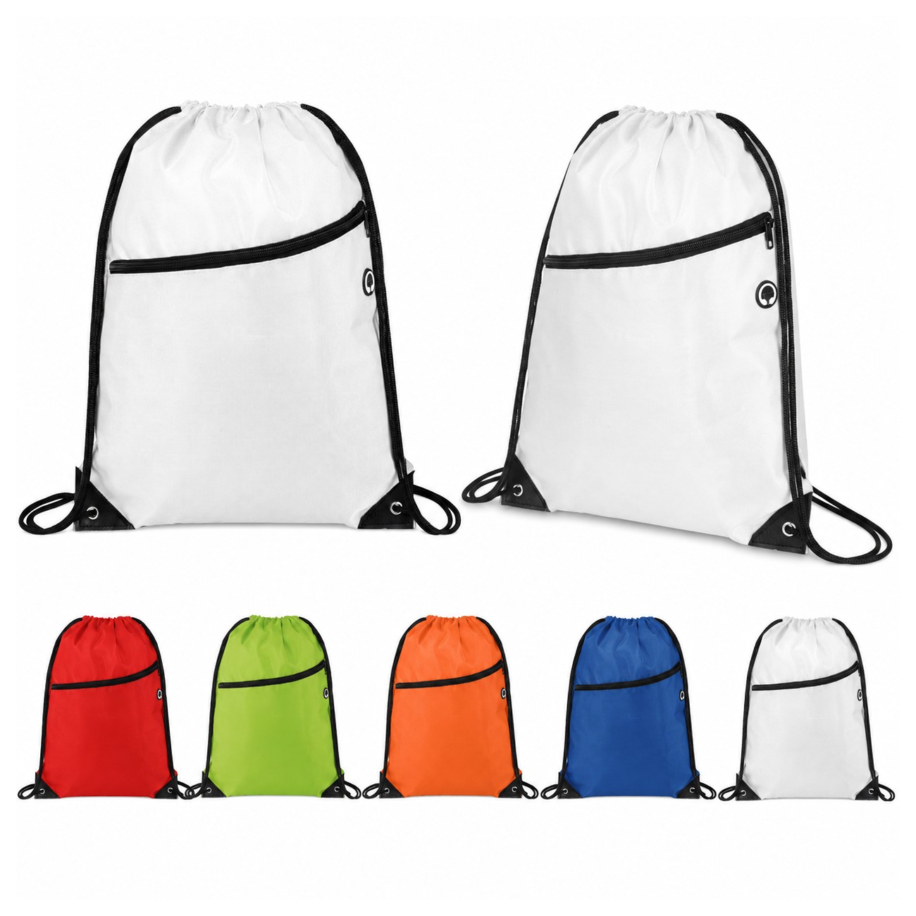 420D Polyester White Drawstring Bag