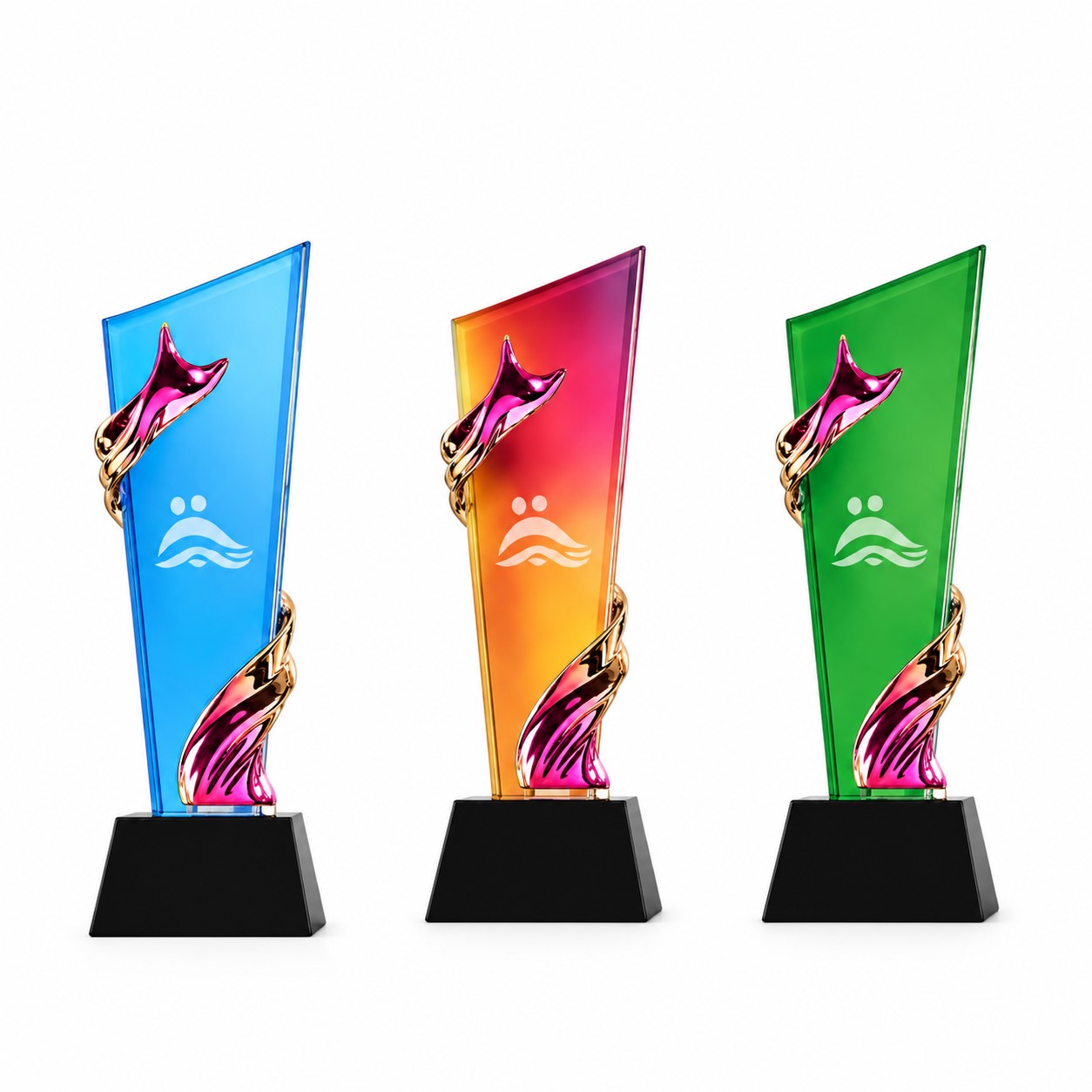 Crystal Glass Trophy With Colorful Accents