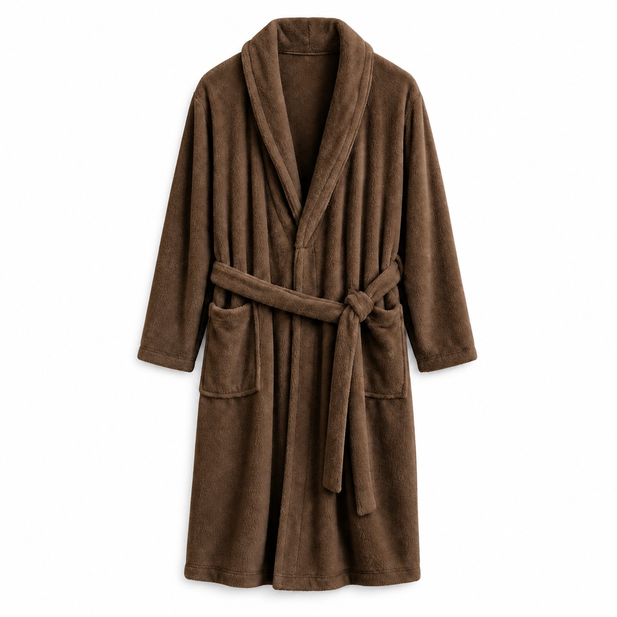 Shawl Collar Fleece Bathrobe — Coffee Brown
