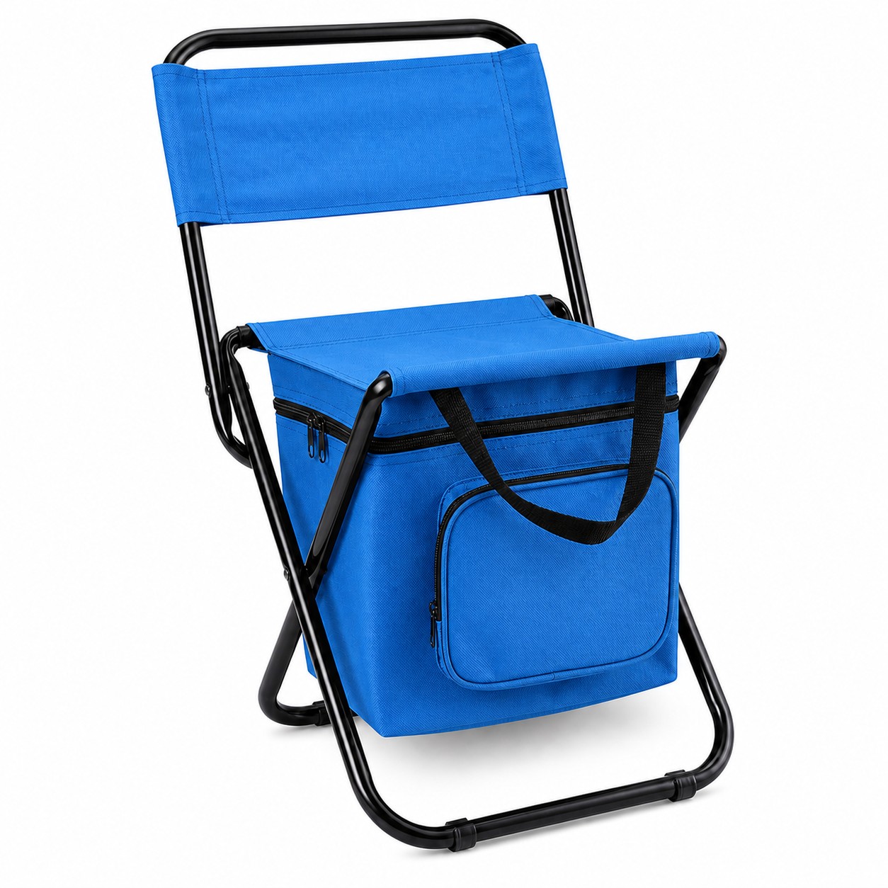 Foldable Cooler Fishing Chair With Backrest — Blue