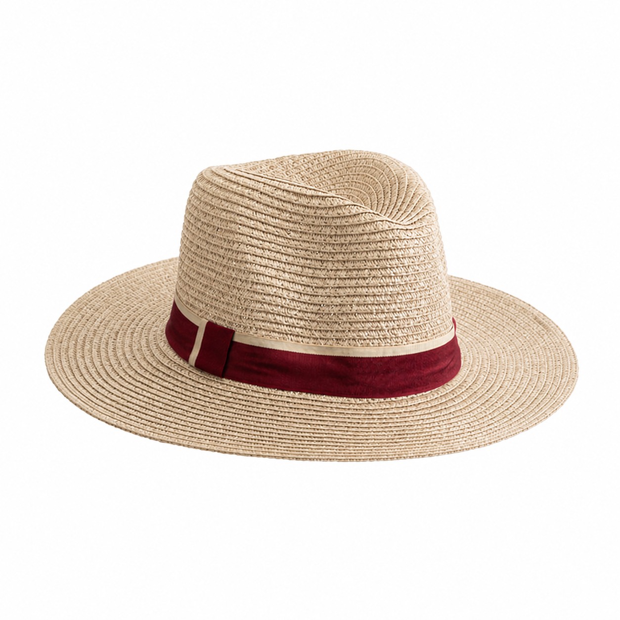 Ribbon Band Straw Fedora Hat — Beige