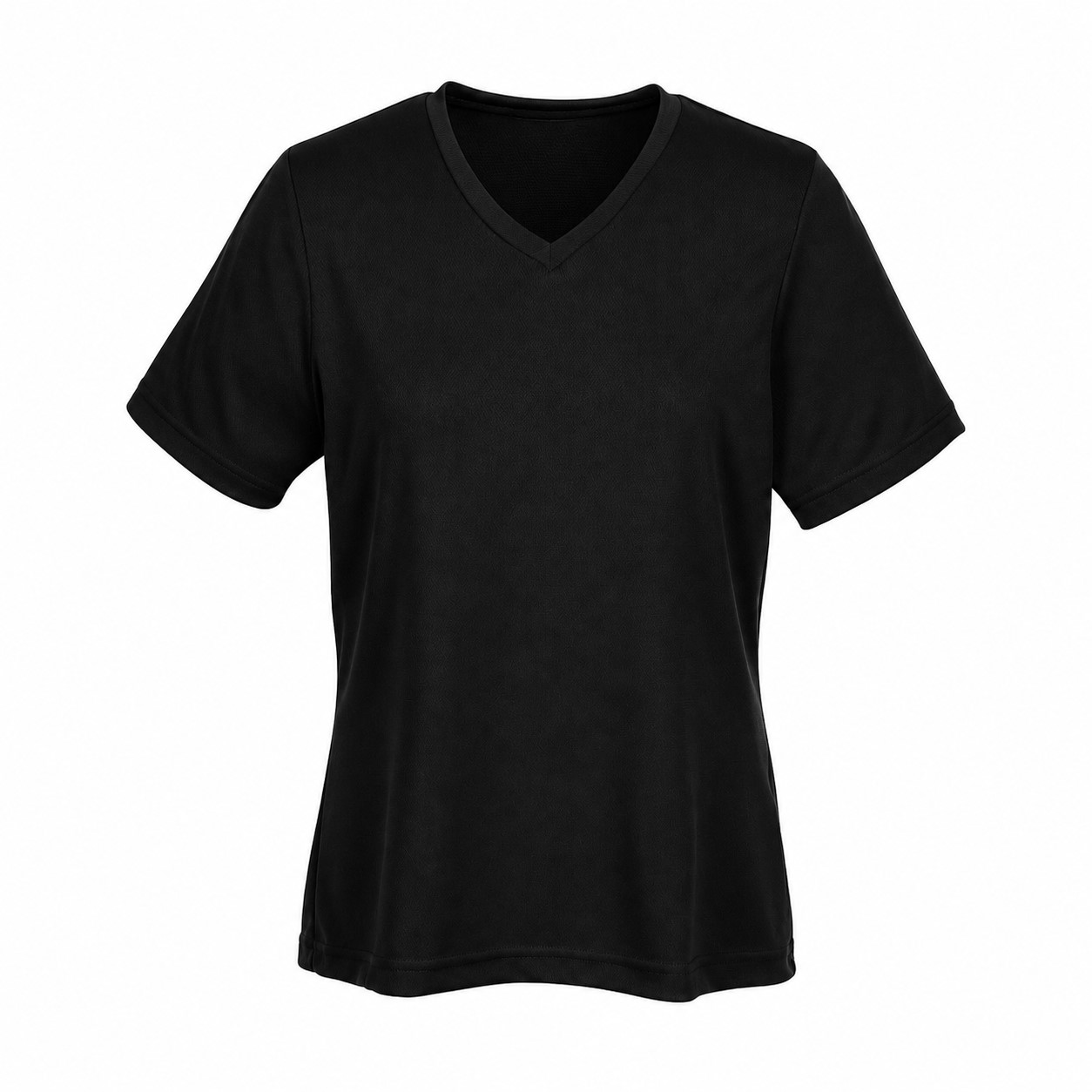 Ladies Mesh Polyester V Neck Shirt — Black