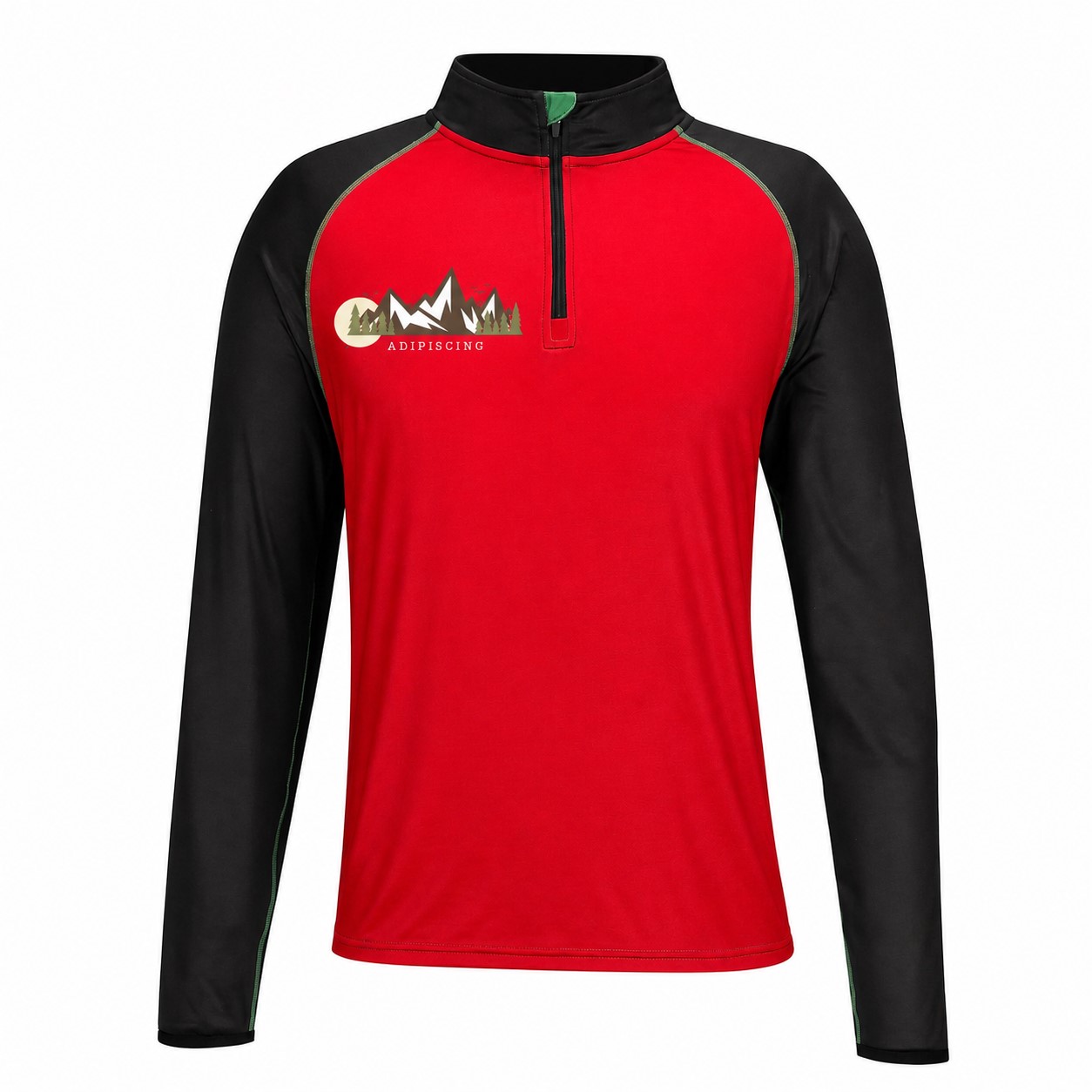 Quarter-Zip Neckline Raglan Sleeves Sweatshirt — Red