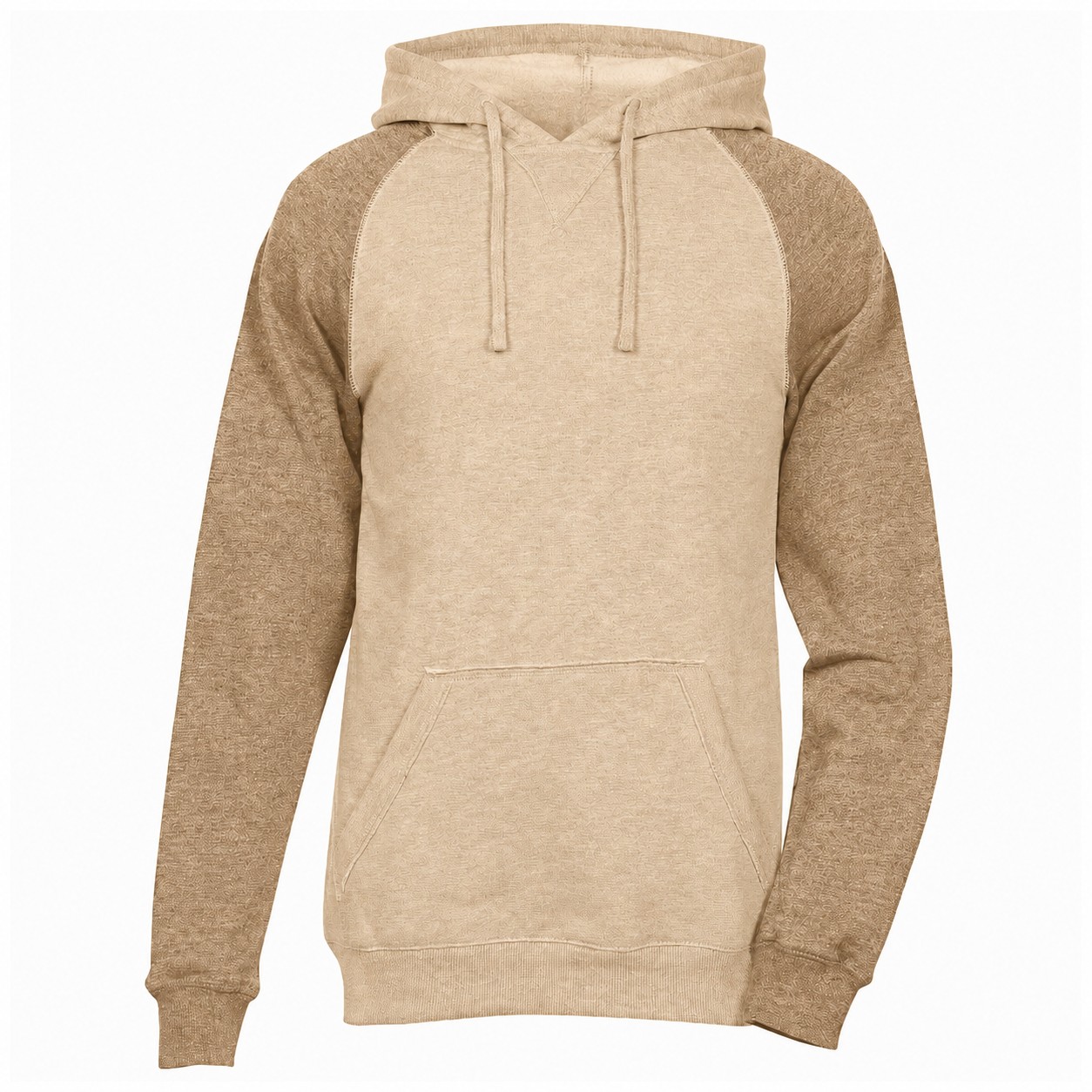 Polyester Contrast Raglan Hooded Long Sleeve Shirt — Tan Beige