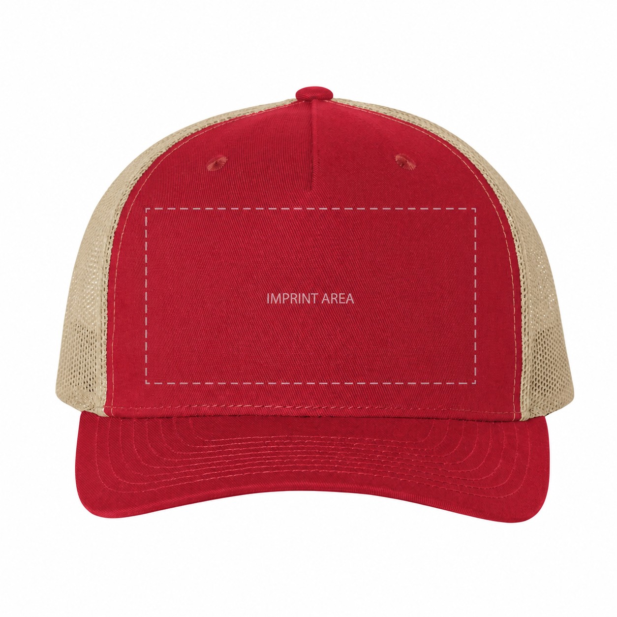 Five Panel Trucker Snapback Hat — Cardinal Red/Tan Beige