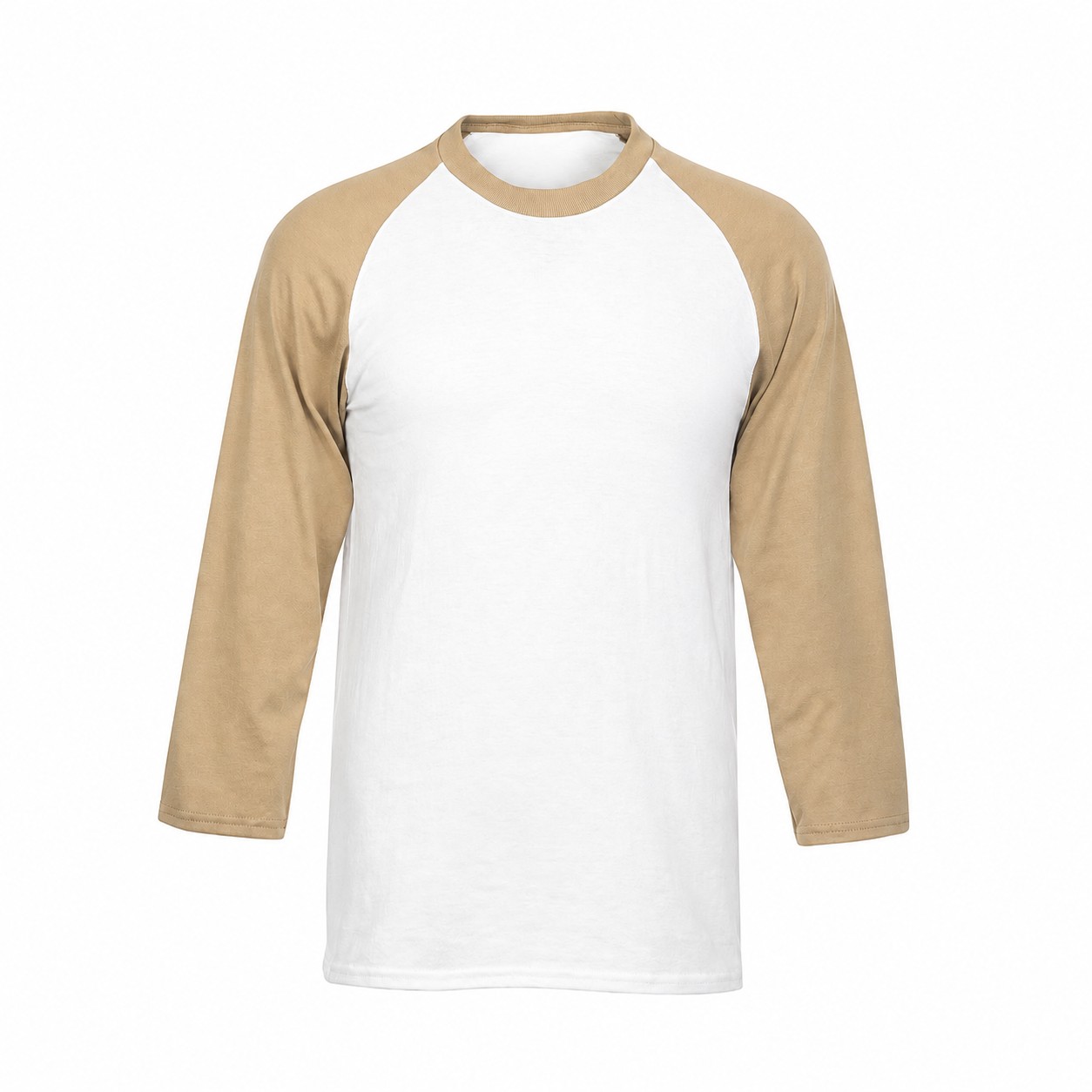 Contrast Sleeve Cotton Polyester Baseball Shirt — Tan Beige