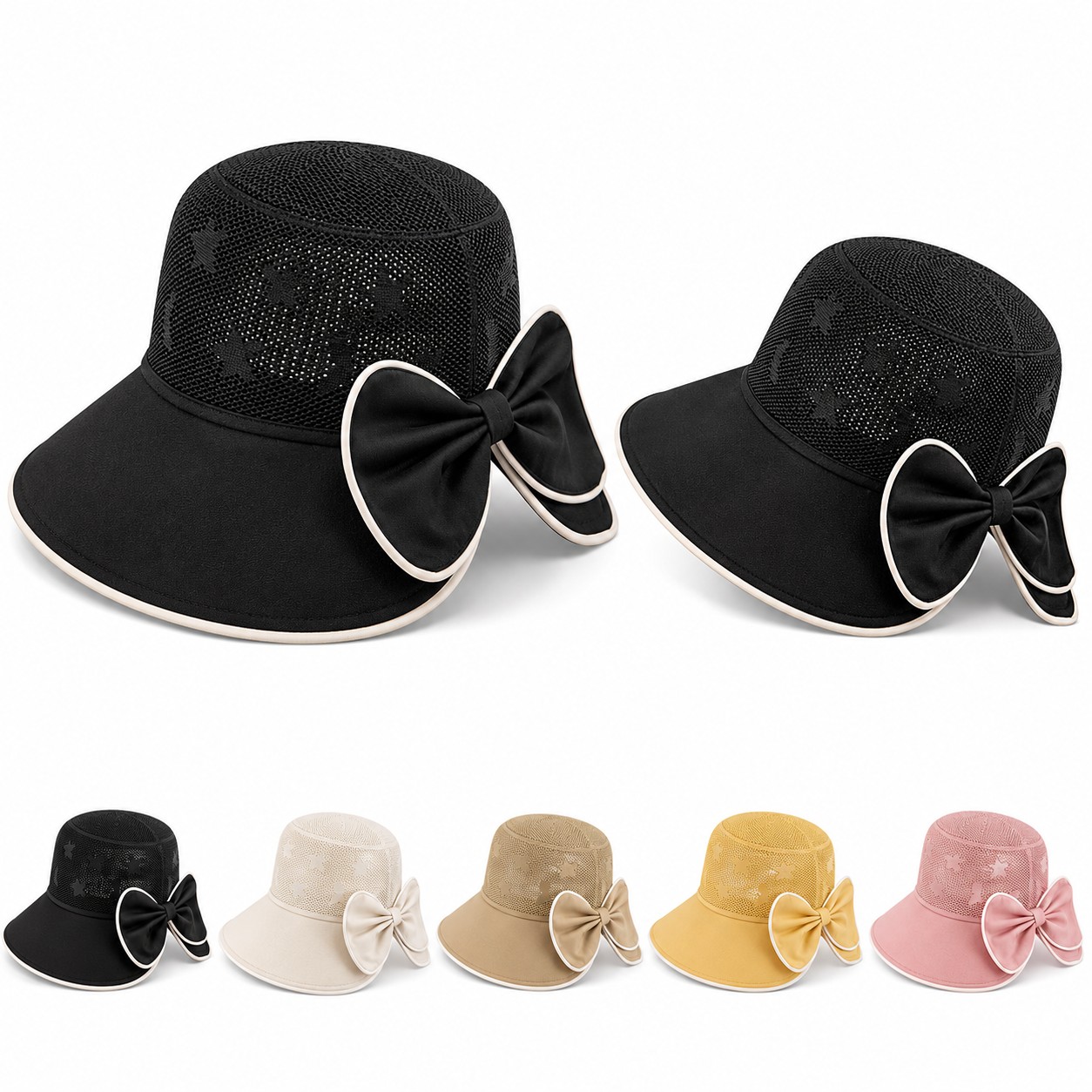 Polyester Bow Bucket Sun Hat