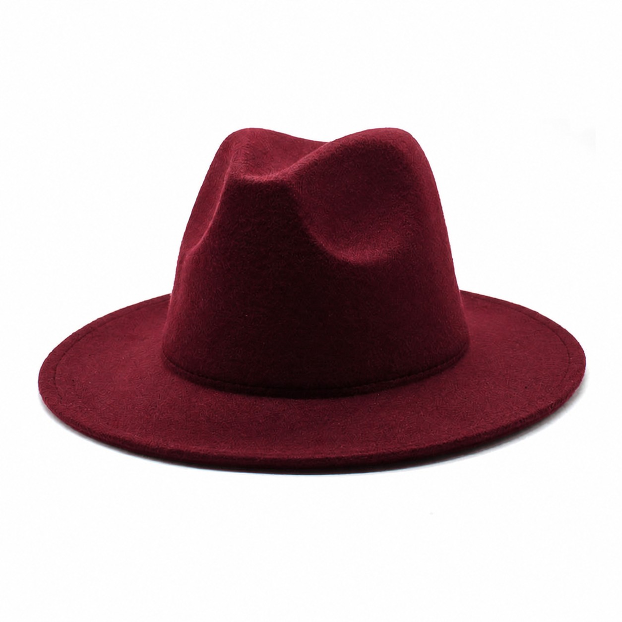 Polyester Wide Brim Fedora Hat — Burgundy Red