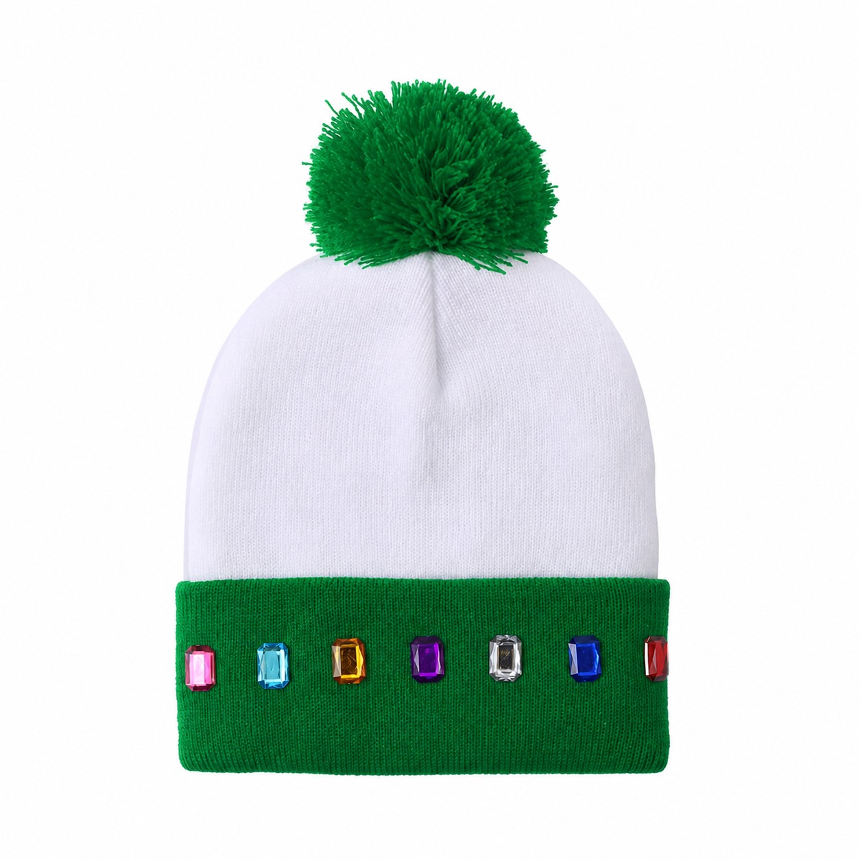 Jeweled Polyester Pom Beanie — Green