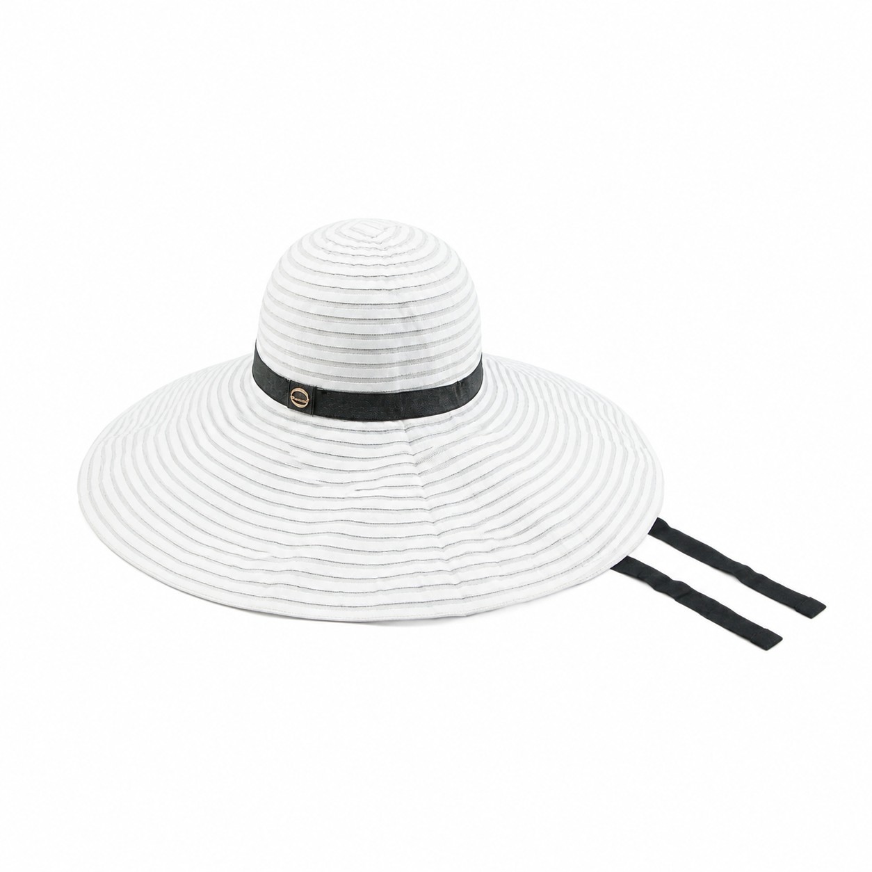 Polyester Striped Wide Brim Sun Hat — White