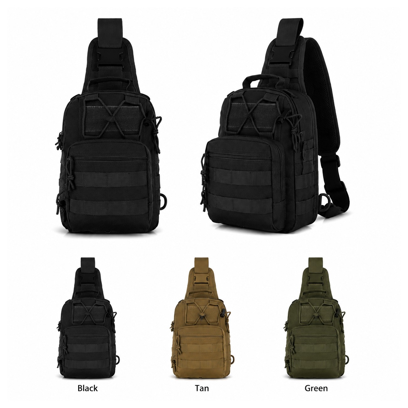 600D Polyester Black Crossbody Sling Bag