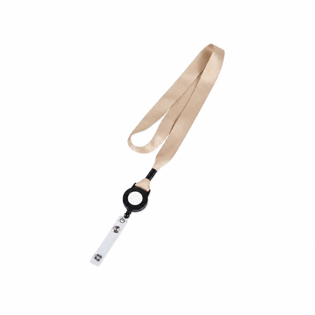 Plastic Crimp Badge Reel Lanyard — Tan Beige