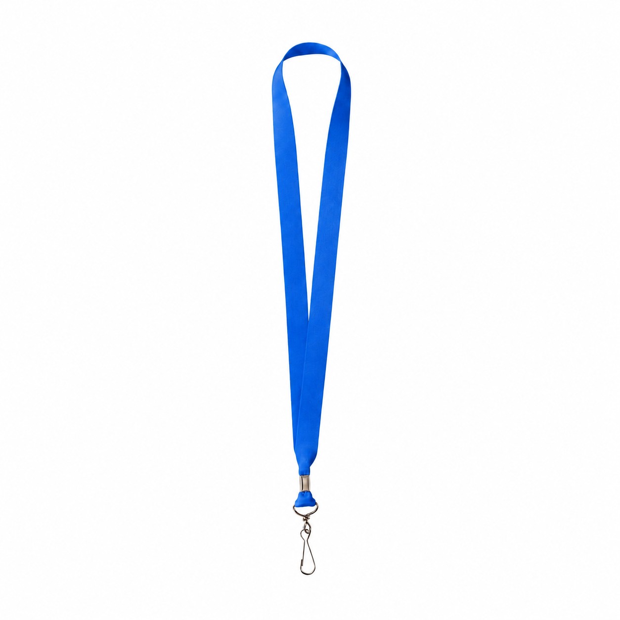 Metal Crimp Polyester Satin Lanyard — Blue