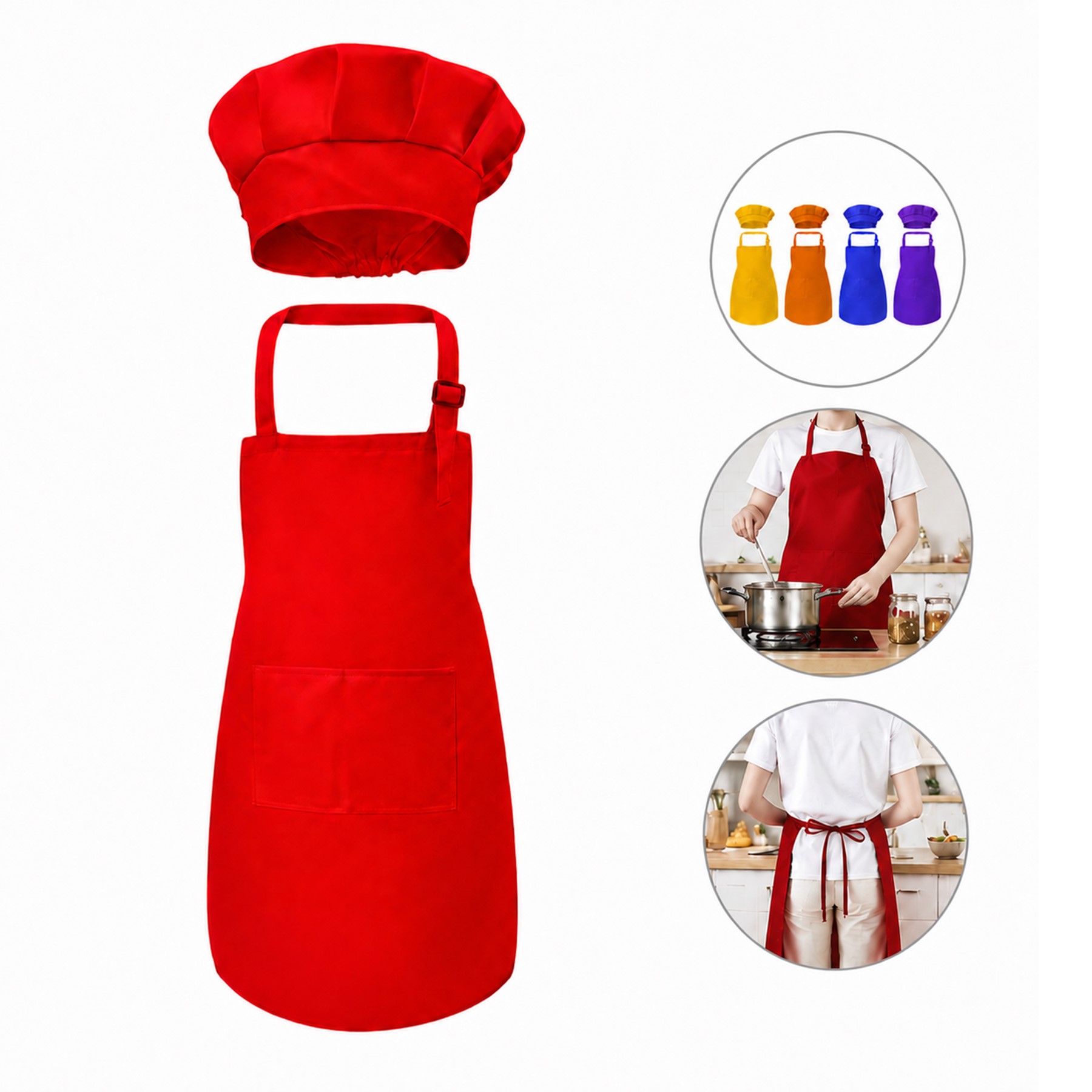 Polyester Student Apron And Chef Hat Set