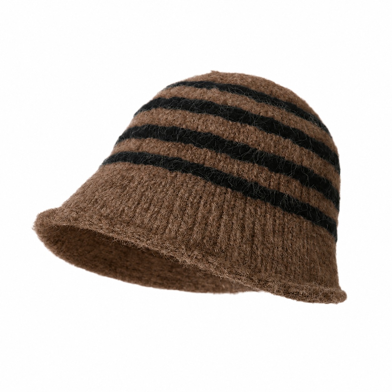 Cotton Striped Fisherman Bucket Hat — Coffee Brown