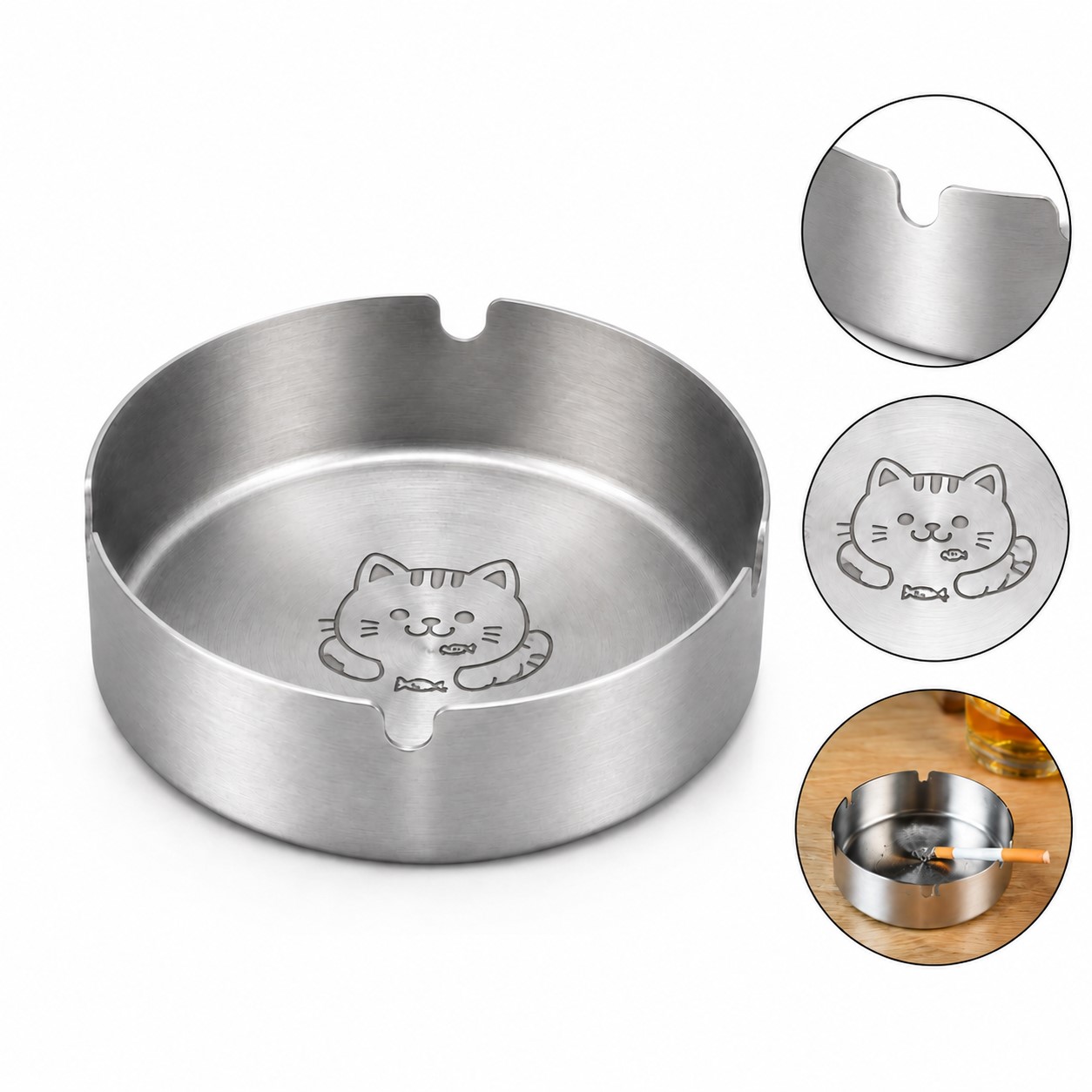 Round Metal Ashtray With Cigarette Rests