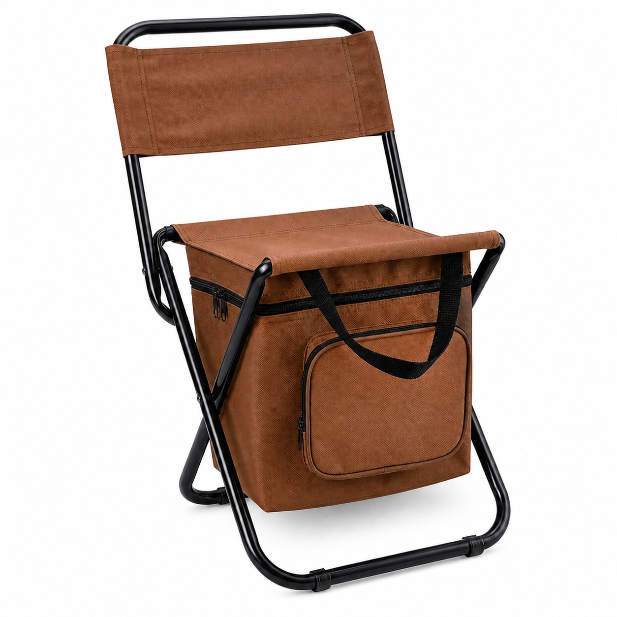 Foldable Cooler Fishing Chair With Backrest — Brown