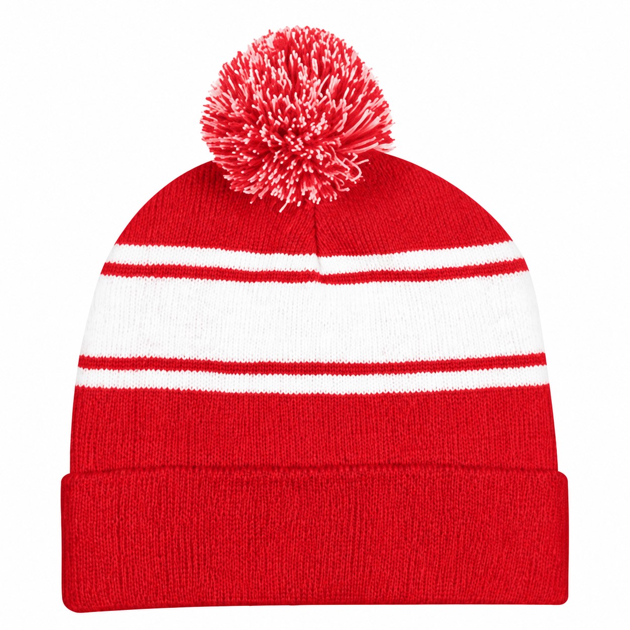 Two Tone Pom Cuff Beanie — Red