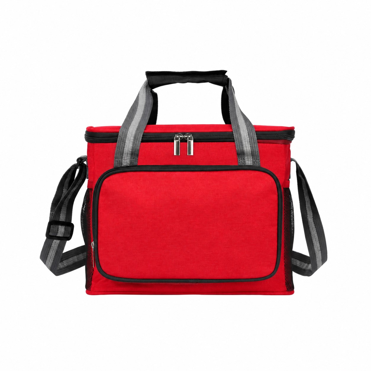 Zippered Storage 300D Polyester Lunch Cooler — Red