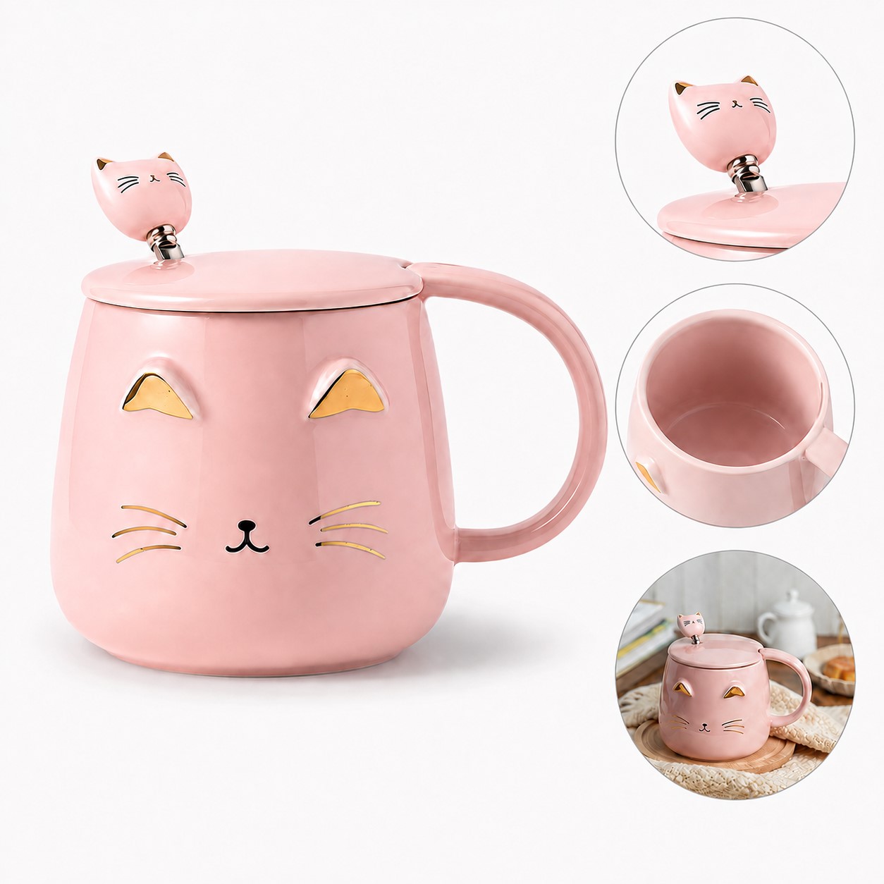 Cat Accent Lidded Ceramic Mug