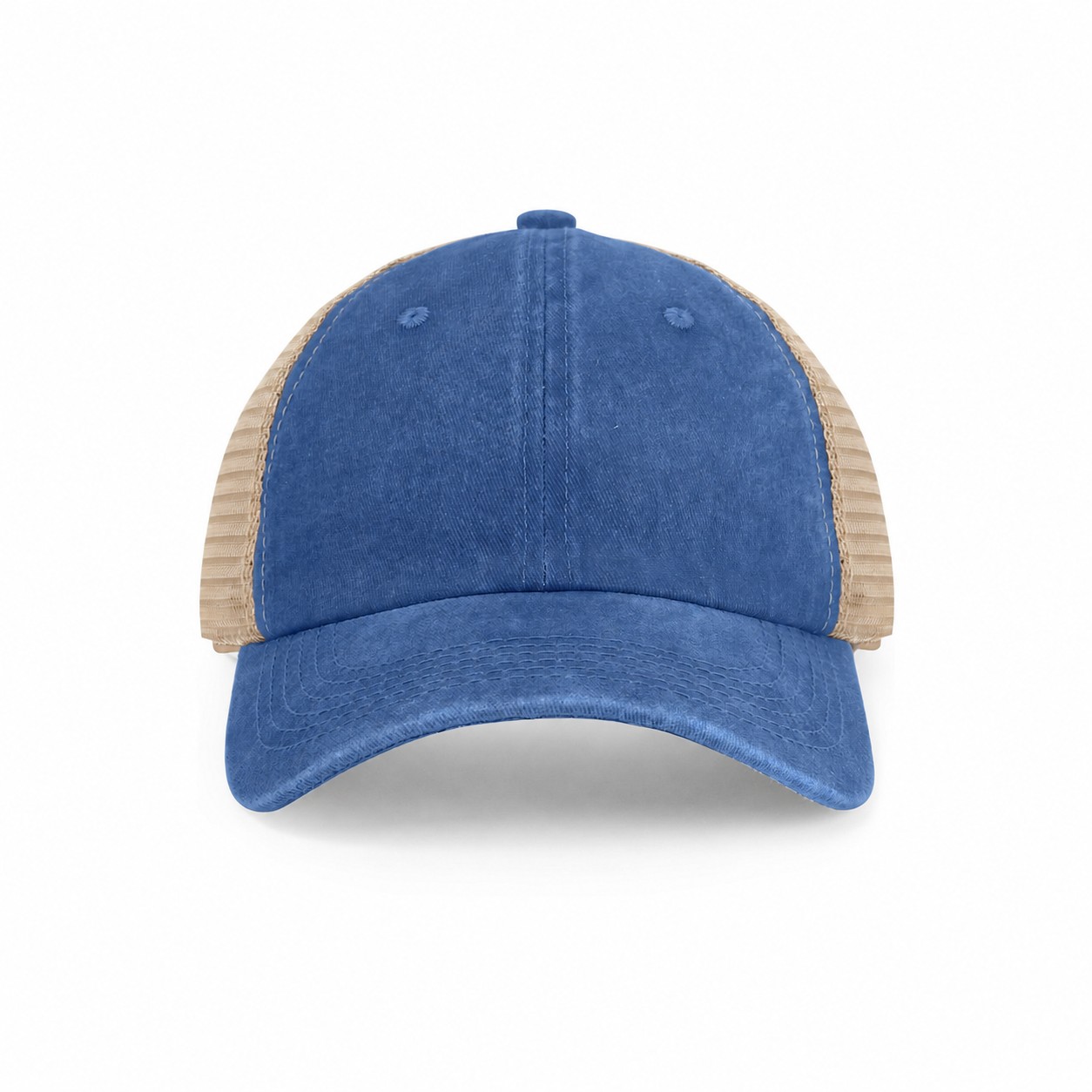 Pigment Dyed Mesh Trucker Cap — Blue/Khaki Beige