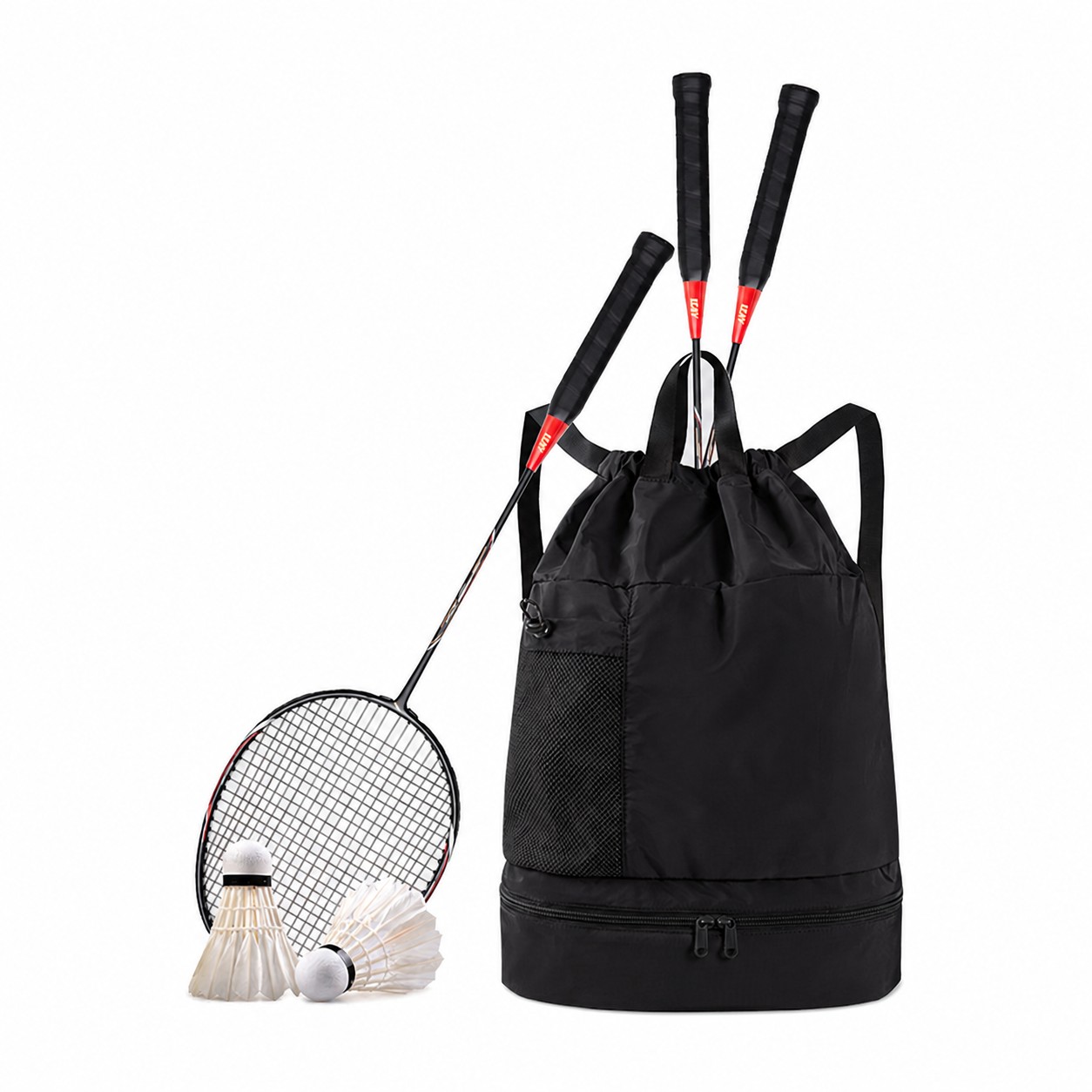Polyester Drawstring Sports Backpack — Black