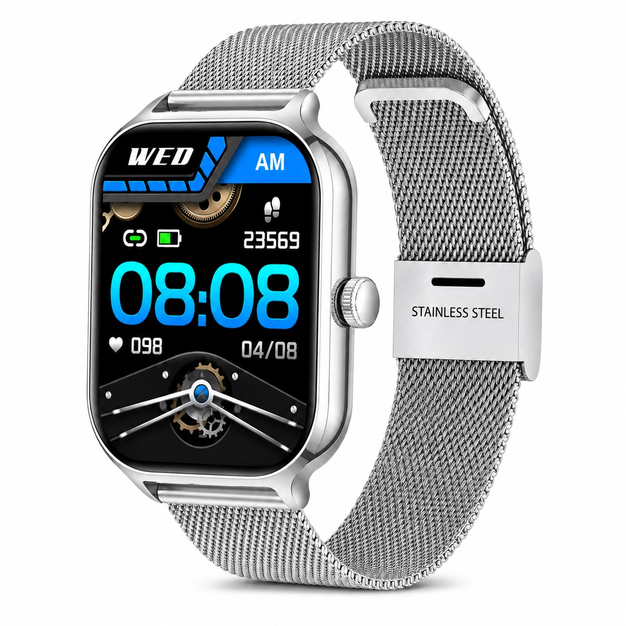Rounded Edge Fitness Tracker Smartwatch — Silver