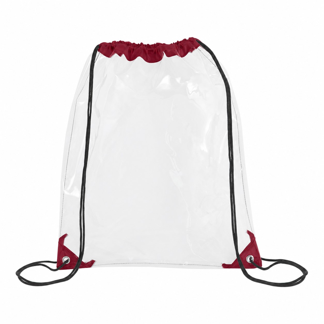 Metal Grommets Clear Drawstring Bag — Burgundy Red