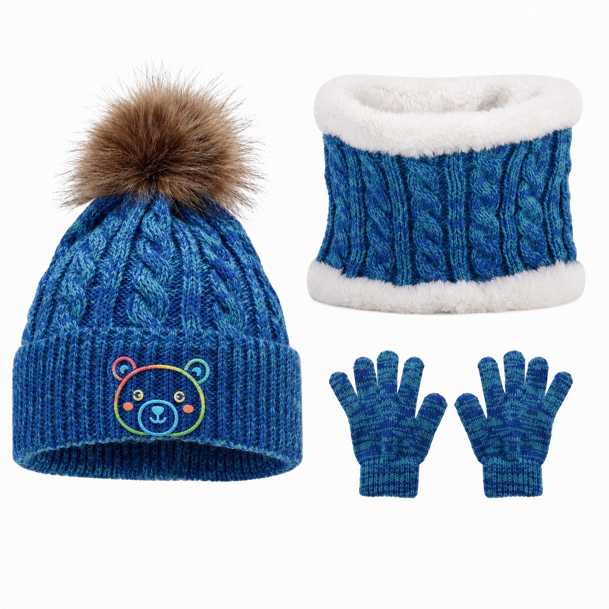 Kids Knit Gloves Hat And Neck Warmer Set