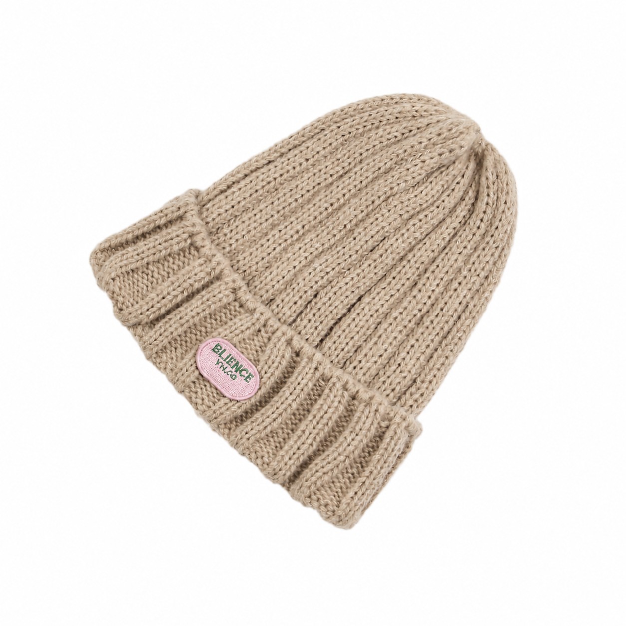 Yarn Cable Knit Cuffed Beanie — Khaki Beige