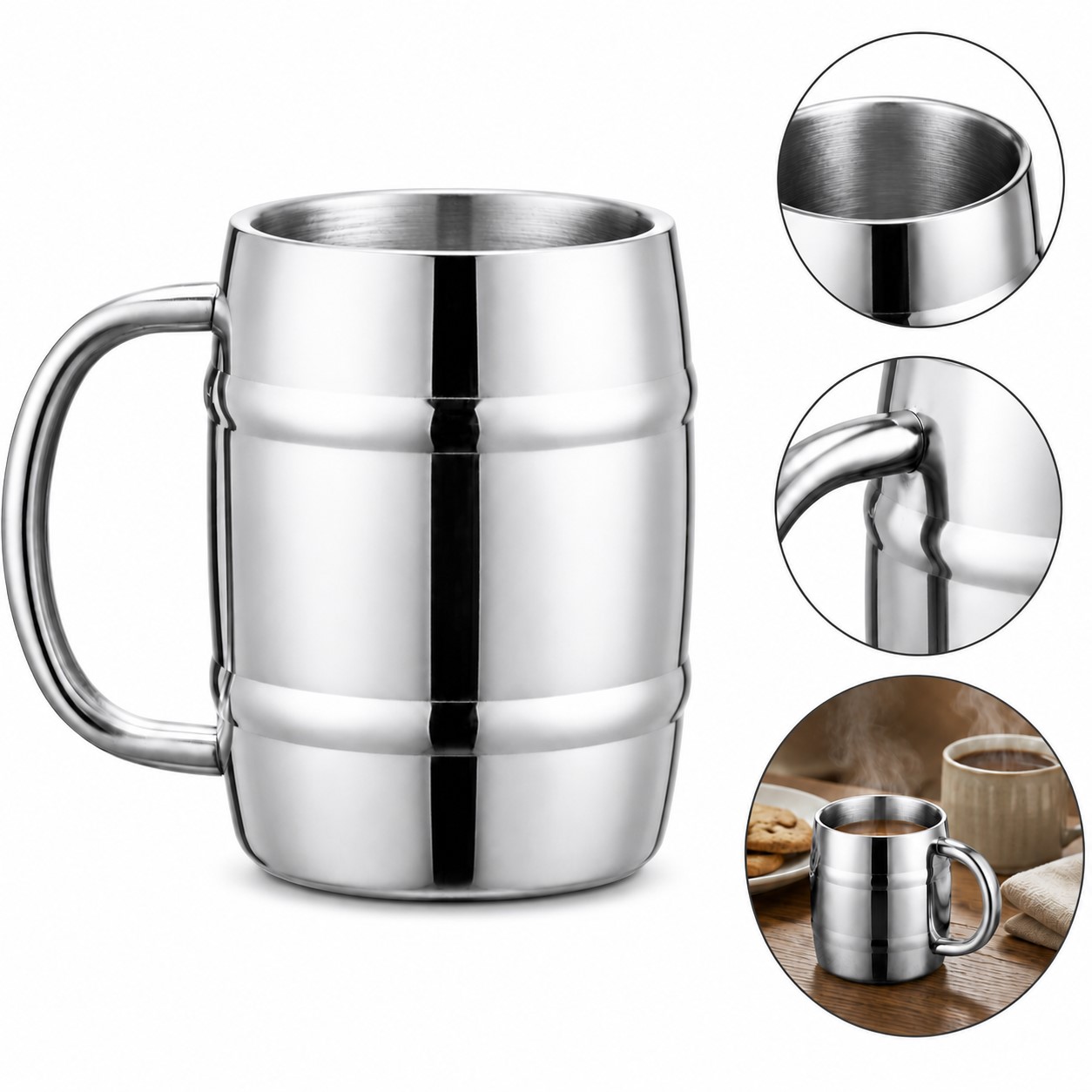 17 Oz Handled Stainless Steel Beer Mug