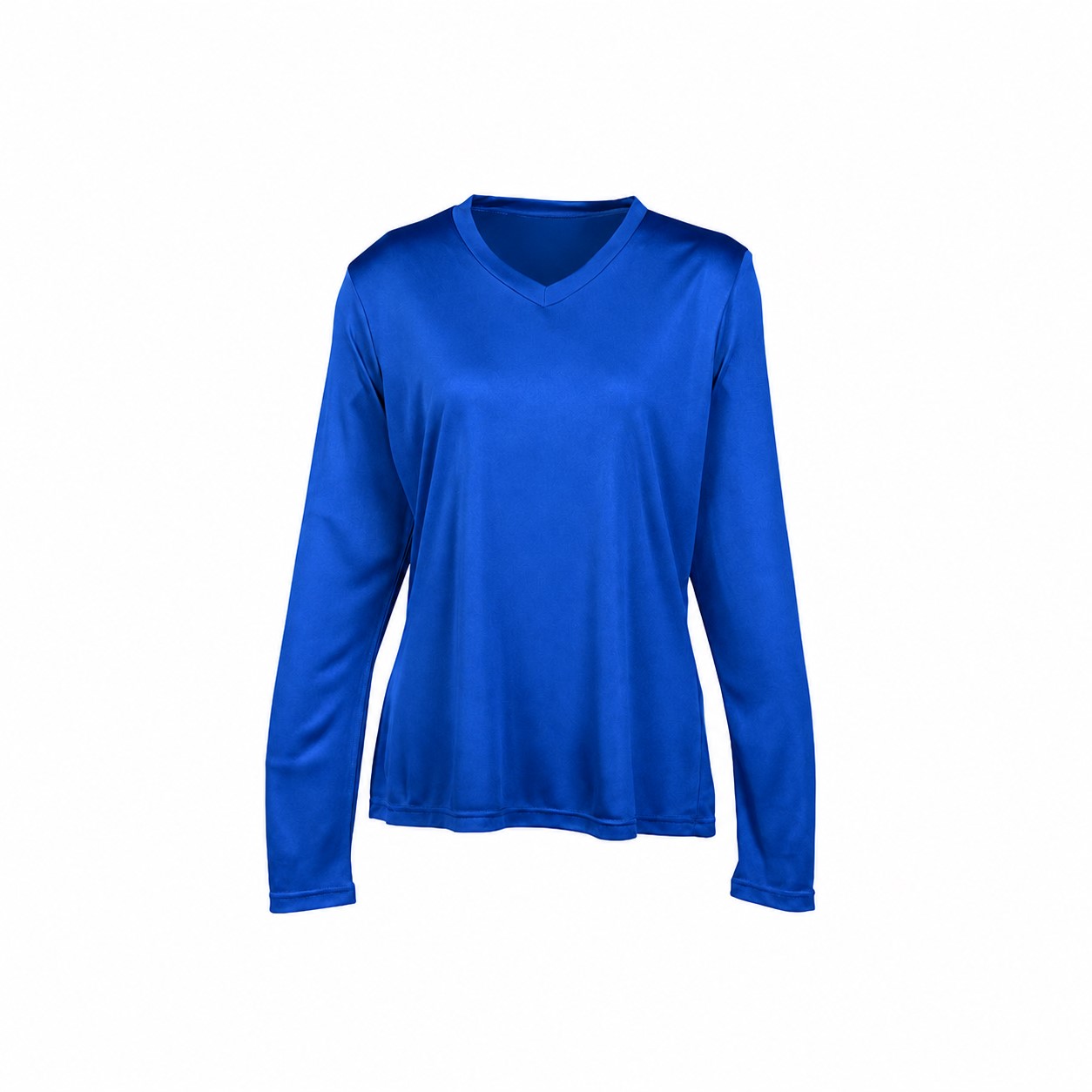 Ladies Polyester V Neck Performance Shirt — Blue