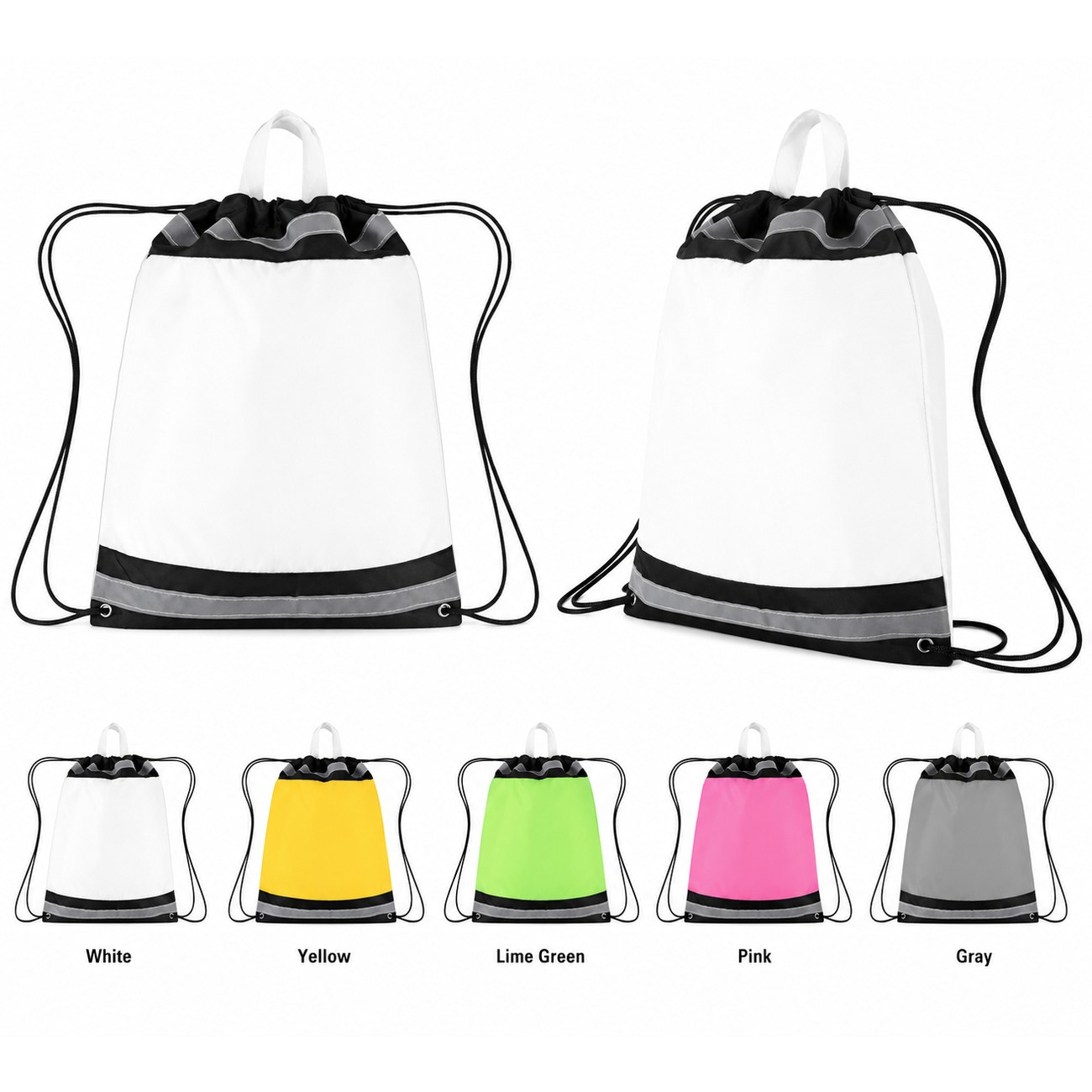 210D Polyester White Drawstring Bag