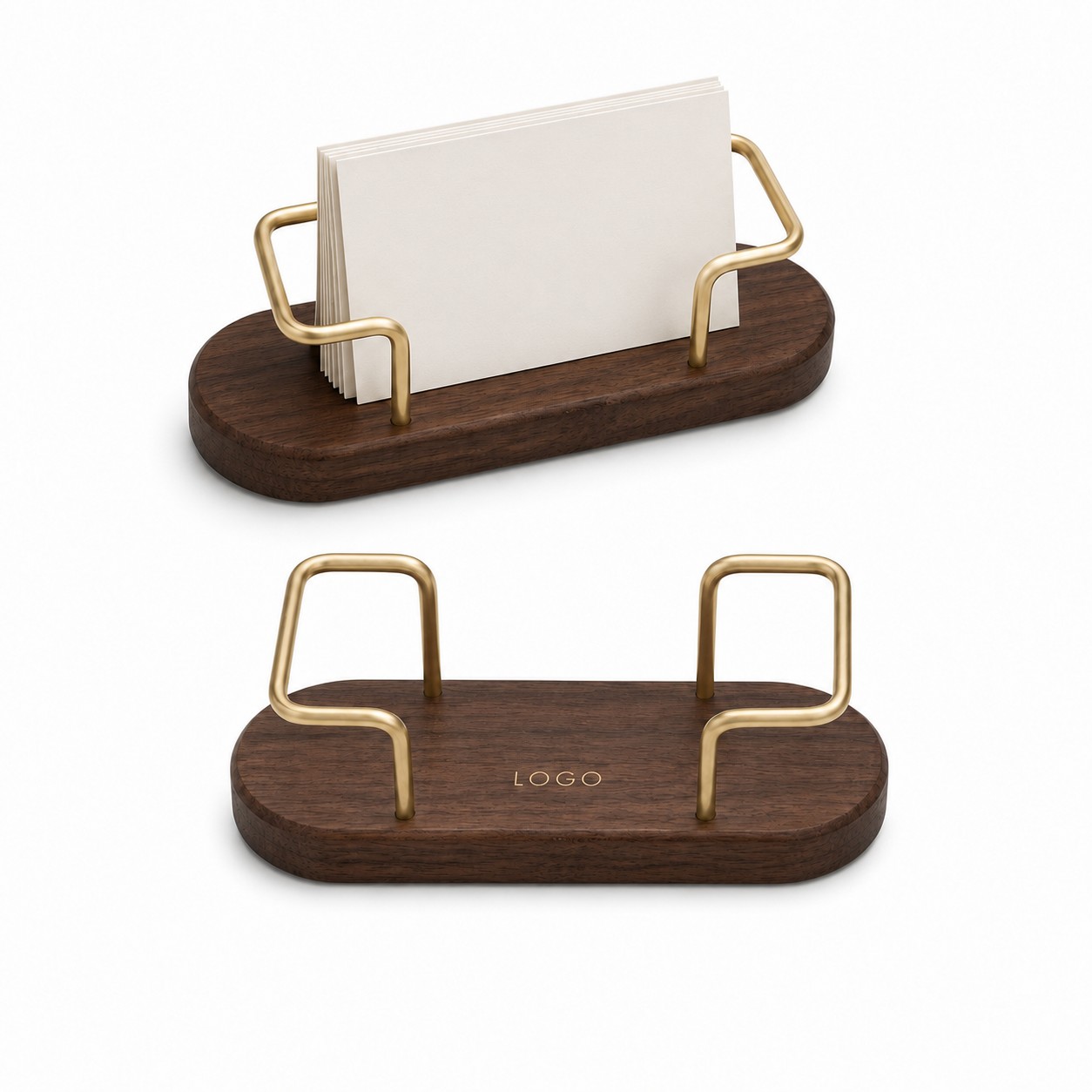 Walnut Wood Brass Desktop Card Holder