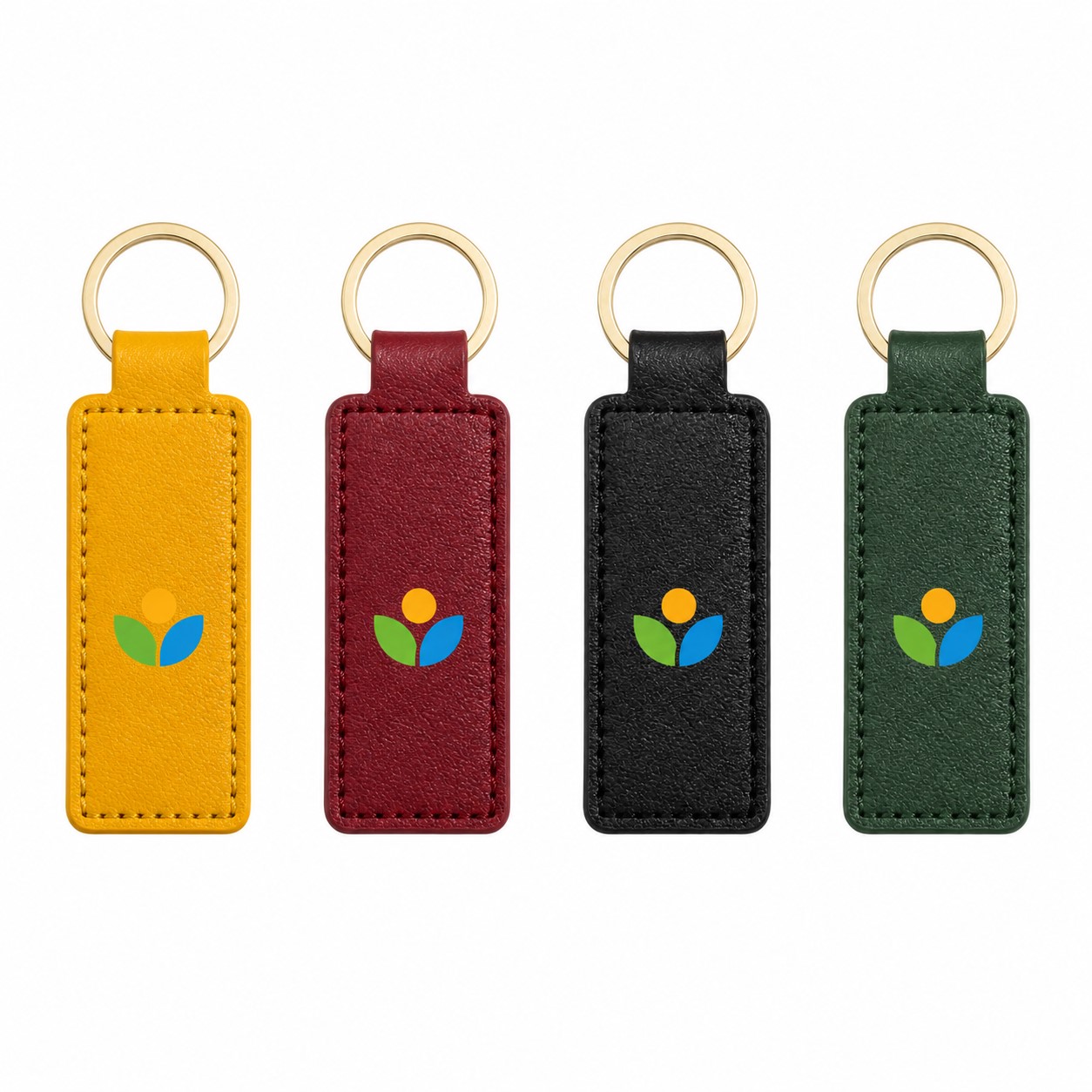 Rectangular PU Leather Keychain With Metal Ring — view 1