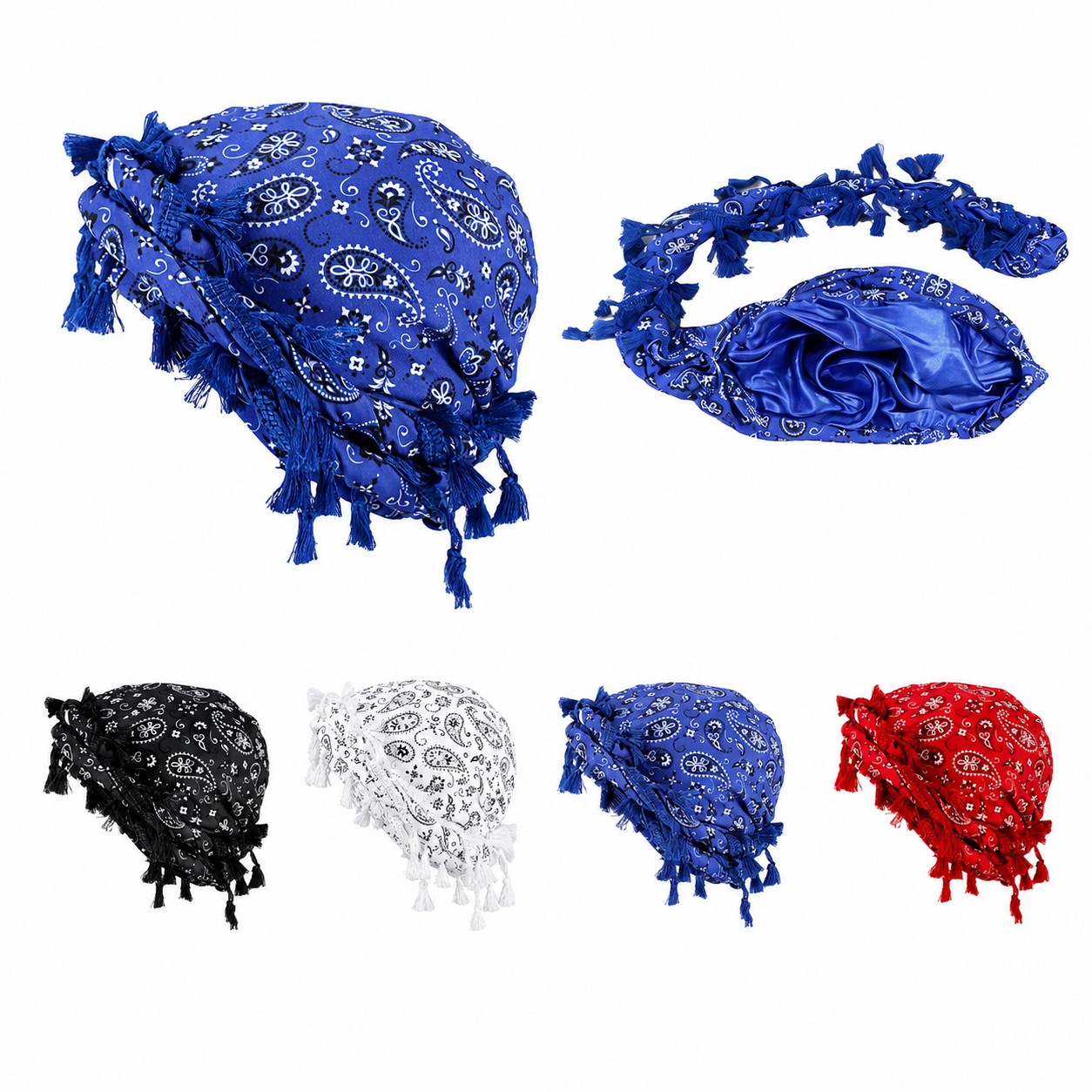 Polyester Paisley Tassel Turban Cap