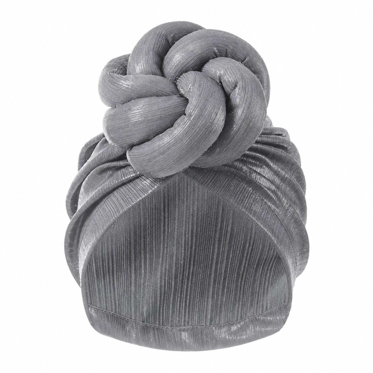 Ice Silk Shiny Knot Turban Hat — Gray
