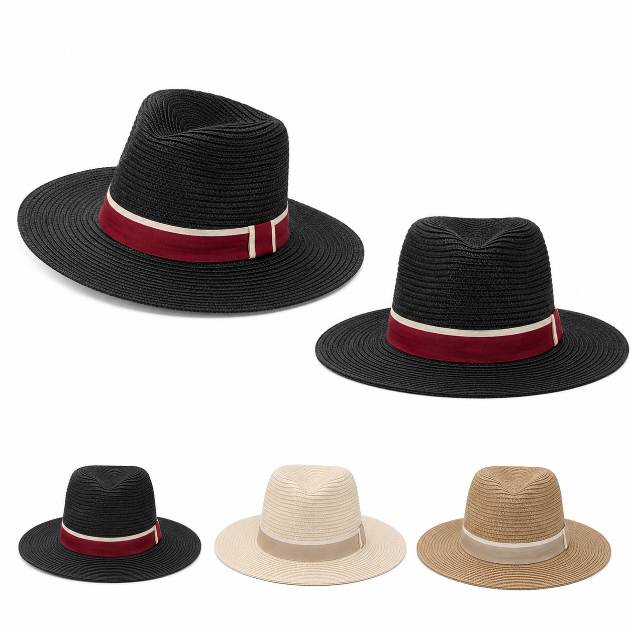 Ribbon Band Straw Fedora Hat