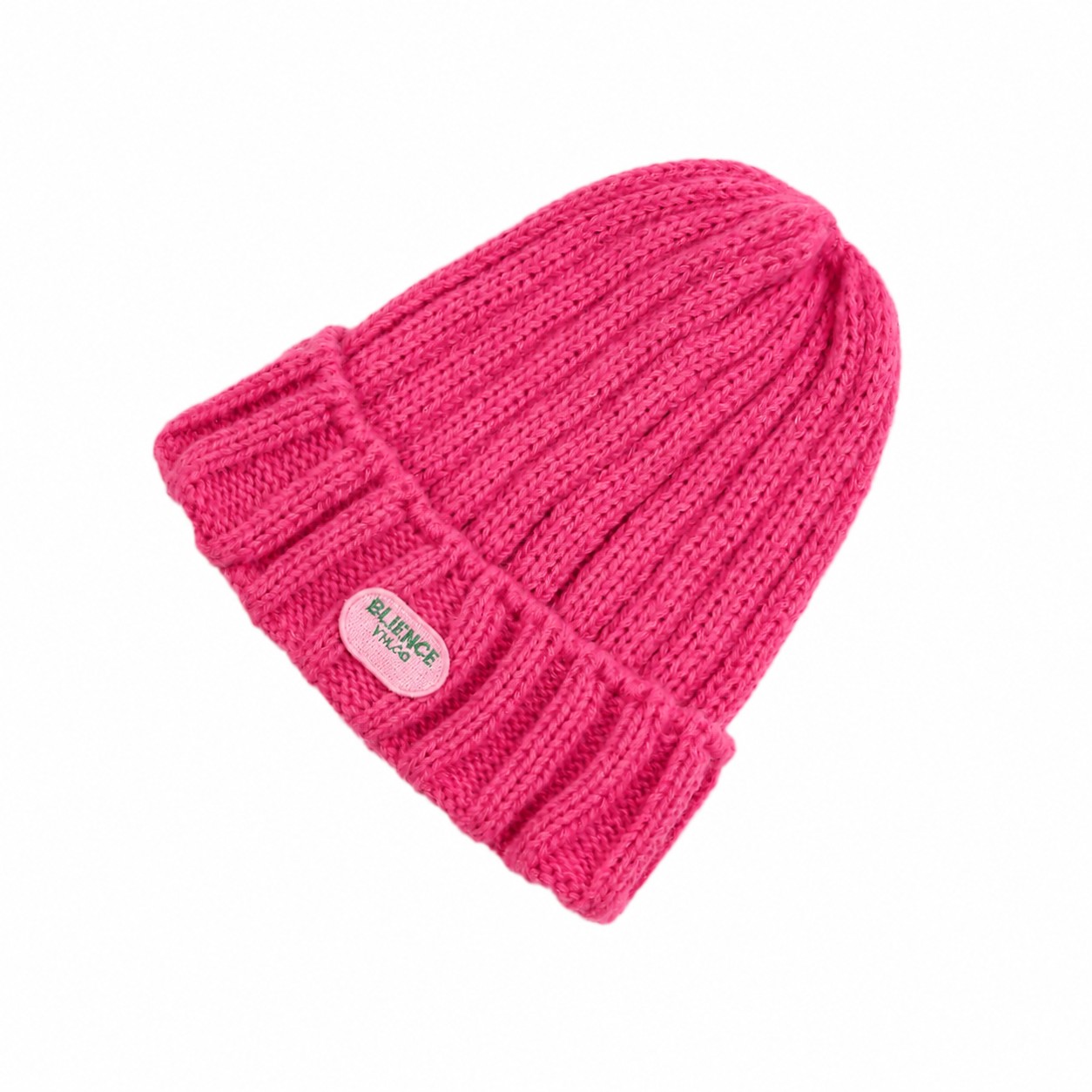 Yarn Cable Knit Cuffed Beanie — Rose Red
