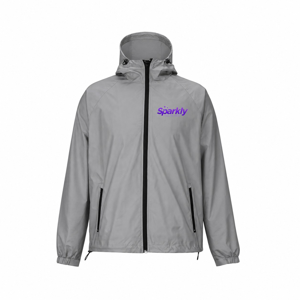 Lightweight Polyester Full-Zip Hooded Jacket — Gray