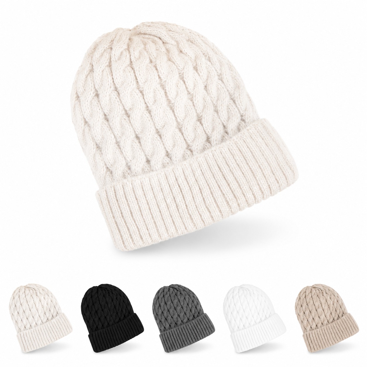 Oversized Polyester Cable Knit Beanie
