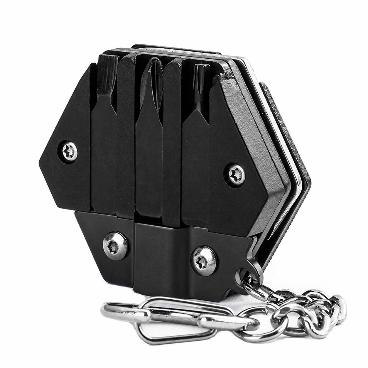 Stainless Hex Multi Tool Keychain — Black