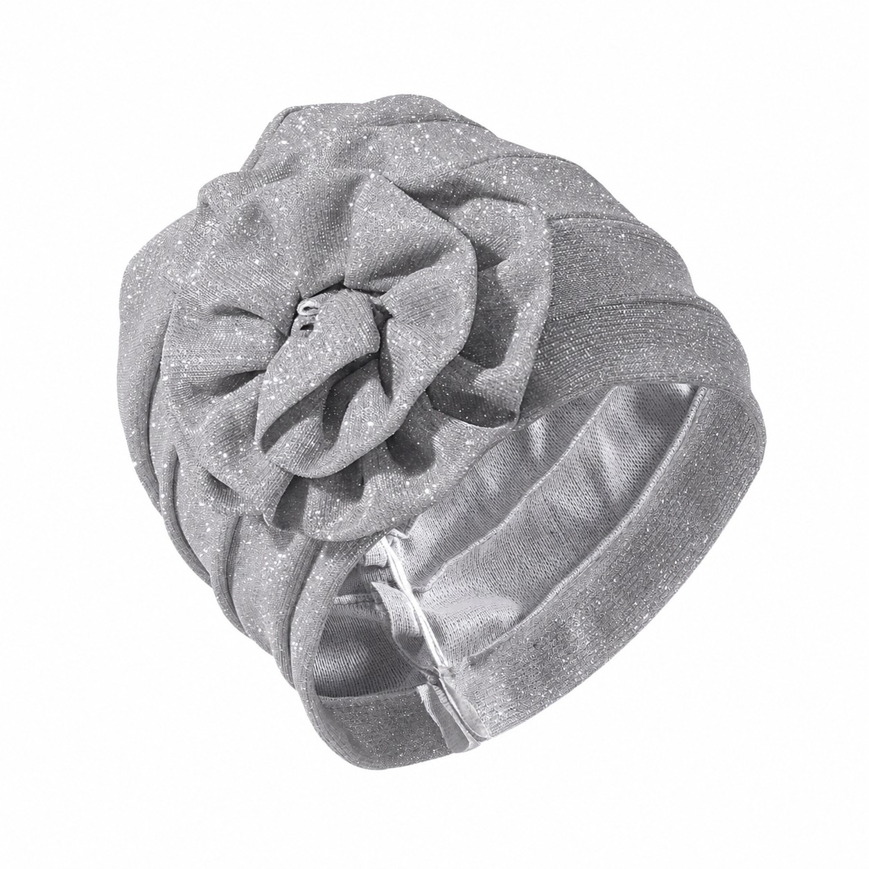 Shimmer Polyester Flower Turban Hat — Light Gray