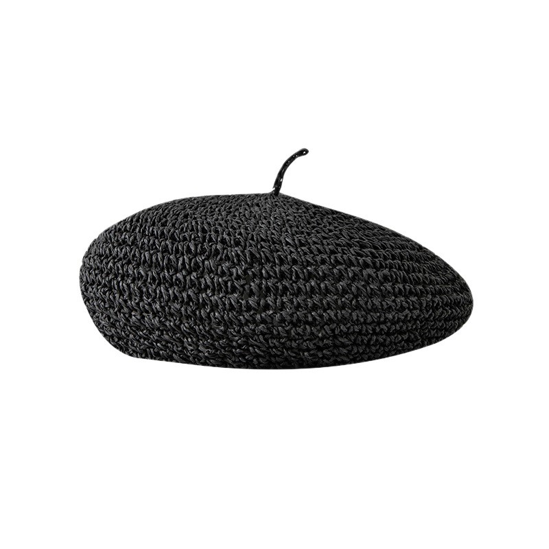 Straw Hollow Knit Beret Sun Hat — view 2